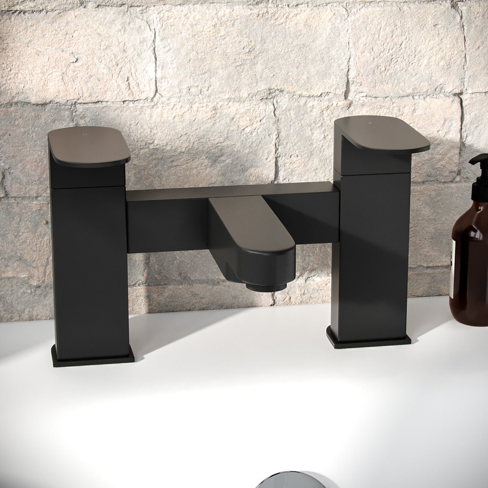 Eclipse Contemporary Design Set Of Matte Black Bathroom Basin Single Lever Tap And Bath Filler & Waste