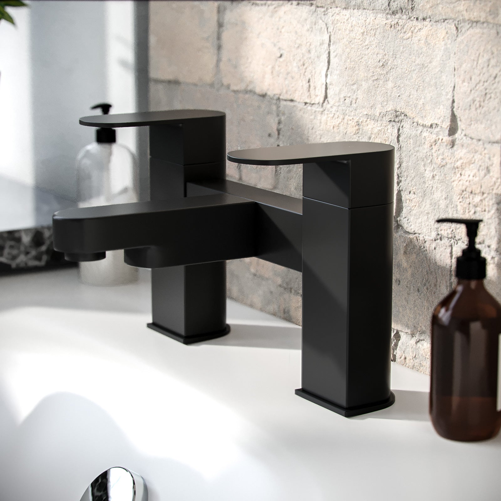 Eclipse Contemporary Design Set Of Matte Black Bathroom Basin Single Lever Tap And Bath Filler & Waste