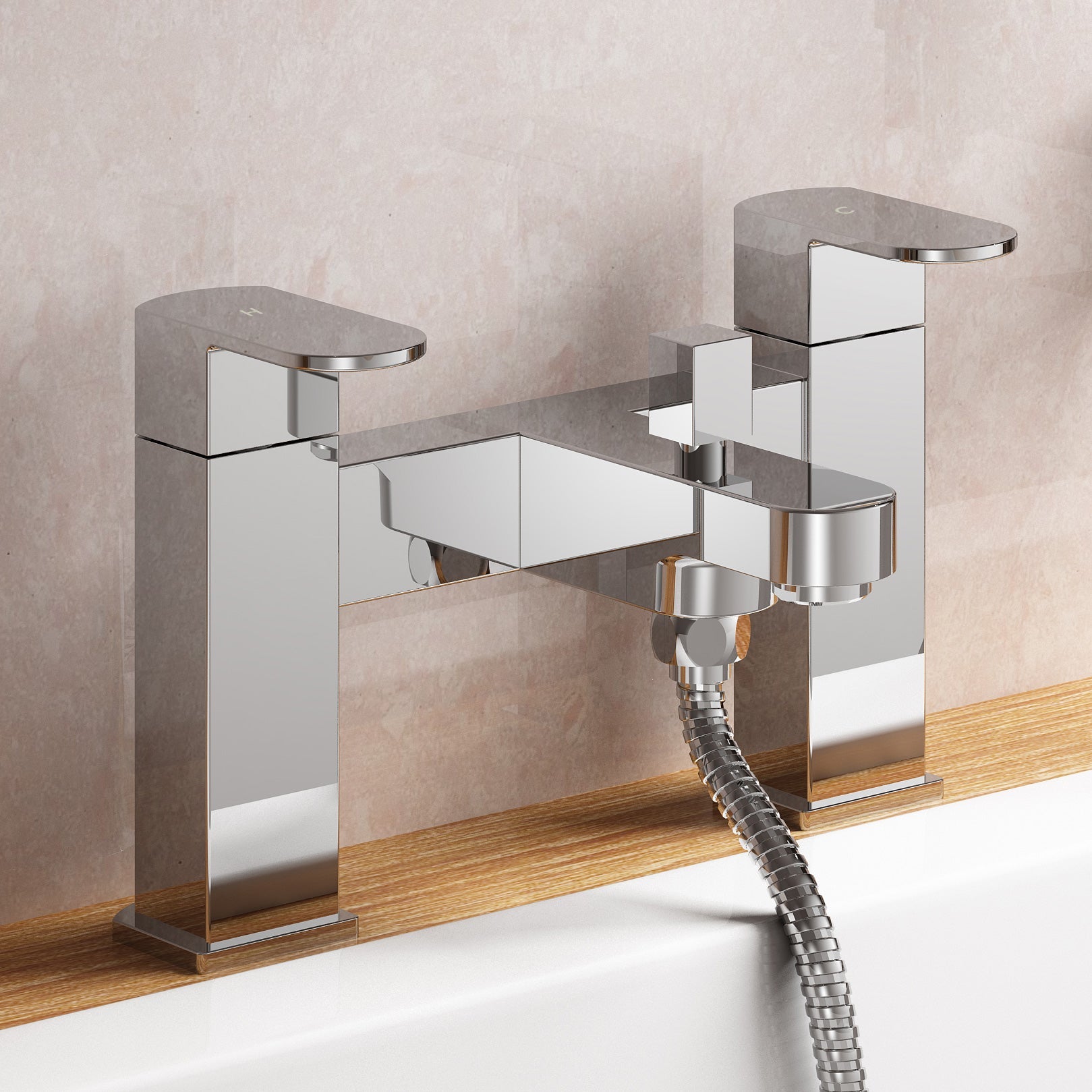 Eclipse Contemporary Design Set Of Chrome Bathroom Basin Single Lever Tap And Bath Shower Mixer With Handset Kit