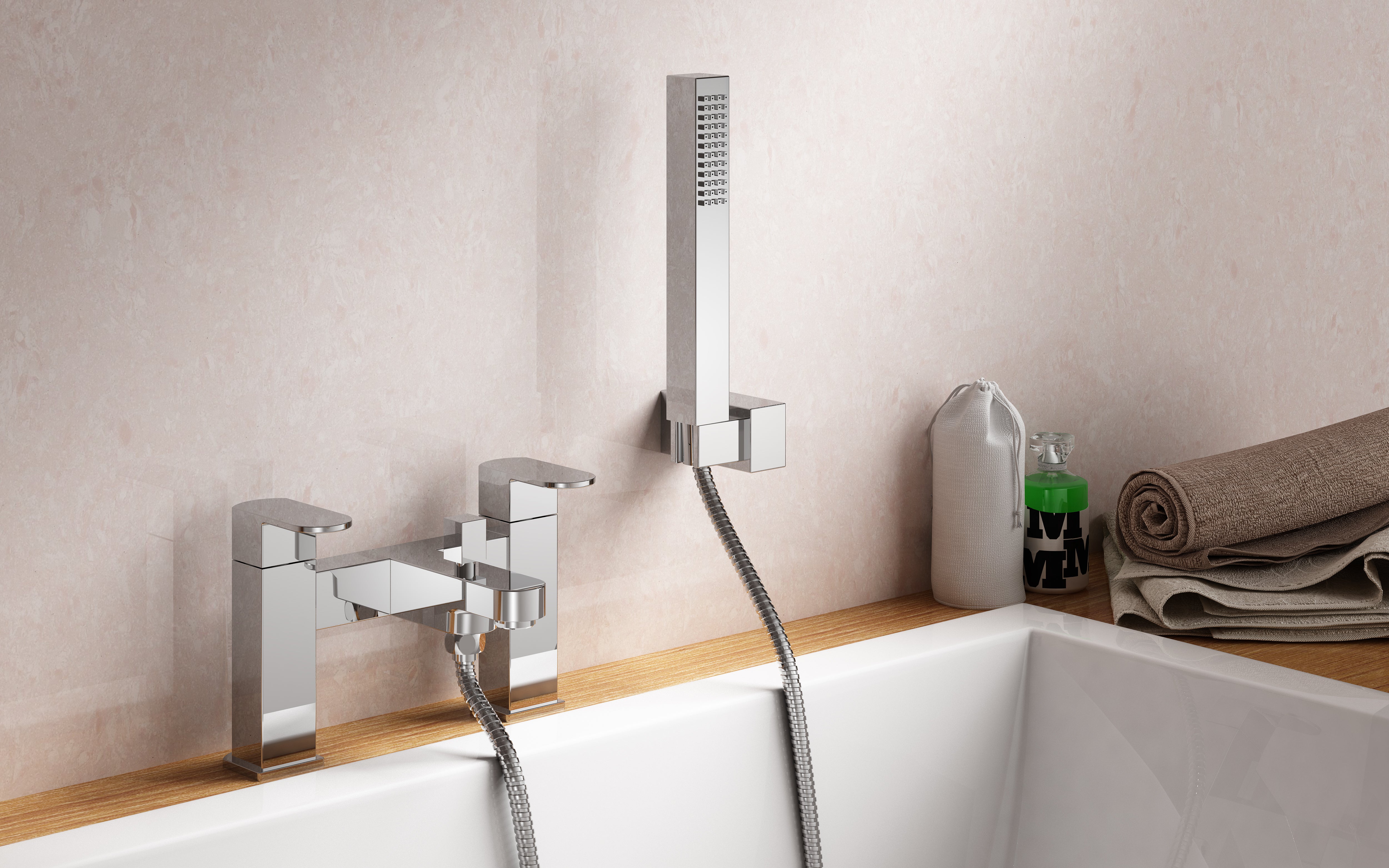 Eclipse Contemporary Design Set Of Chrome Bathroom Basin Single Lever Tap And Bath Shower Mixer With Handset Kit