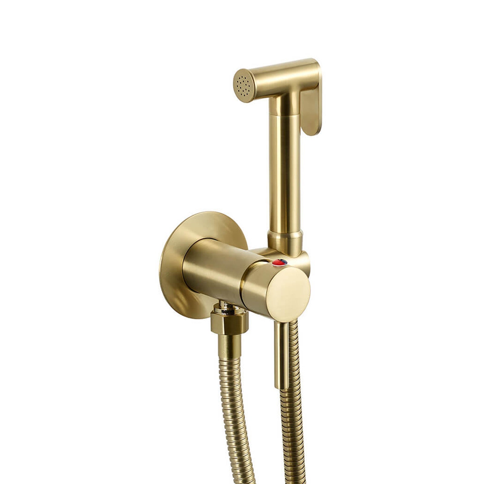 Modern Round Brushed Brass Bidet Douche Kit with Shut Off Valve and Hose