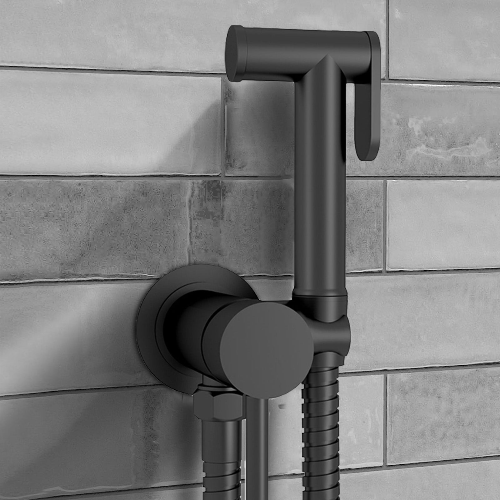 Modern Round Matte Black Bidet Douche Kit with Shut Off Valve and Hose