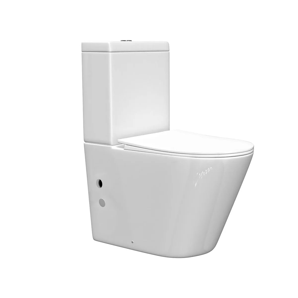 Round Rimless Close Coupled Toilet Pan without Bidet Nozzle and Valve