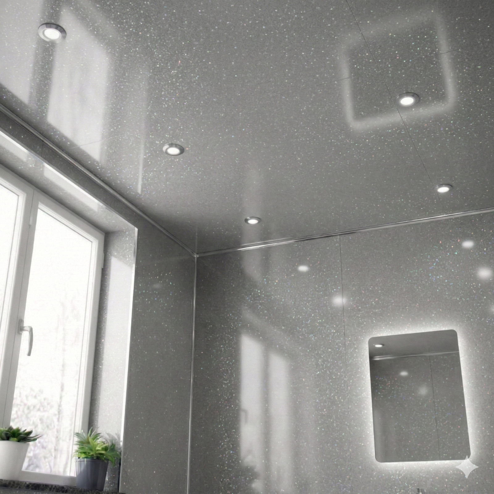 Grey Sparkle PVC Ceiling Panel/Shower Wall Panel 250mm X 2700mm X 5mm (Pack Of 4)