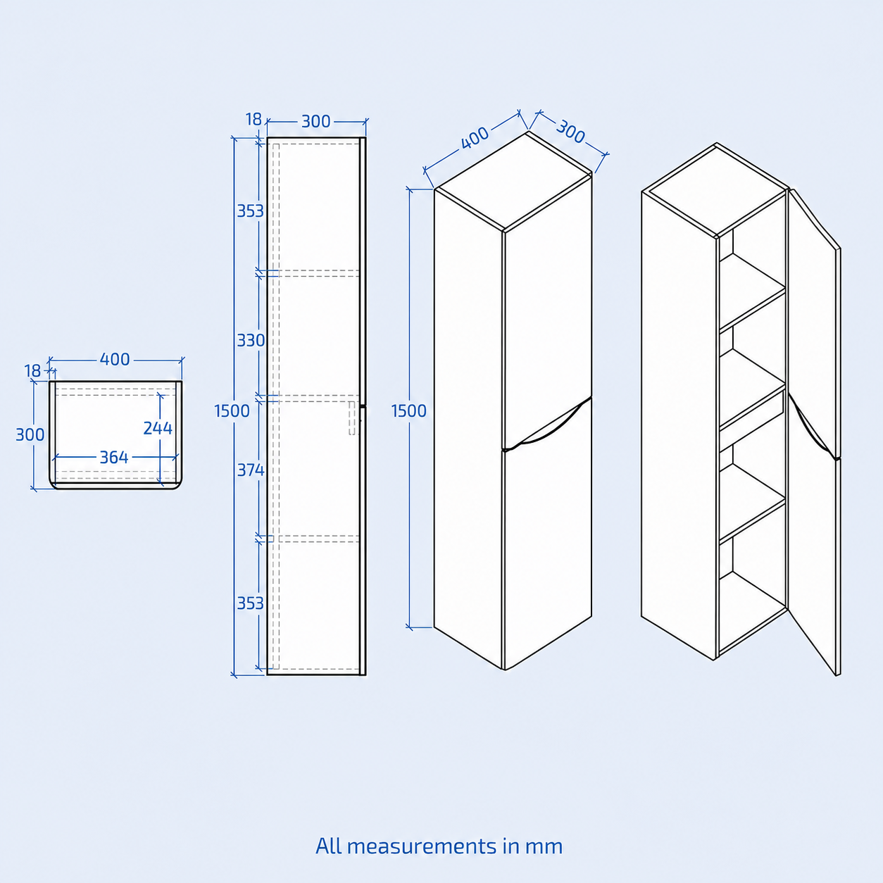 Merton 400mm Matte Grey Wall Hung Bathroom Cupboard Cabinet Storage