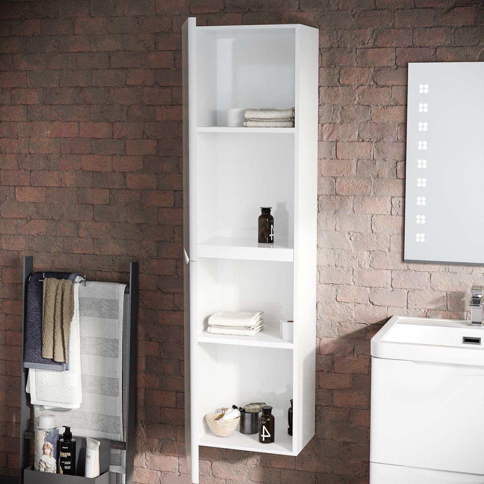 Merton Bathroom Wall Hung Cupboard Cabinet Vanity Storage White