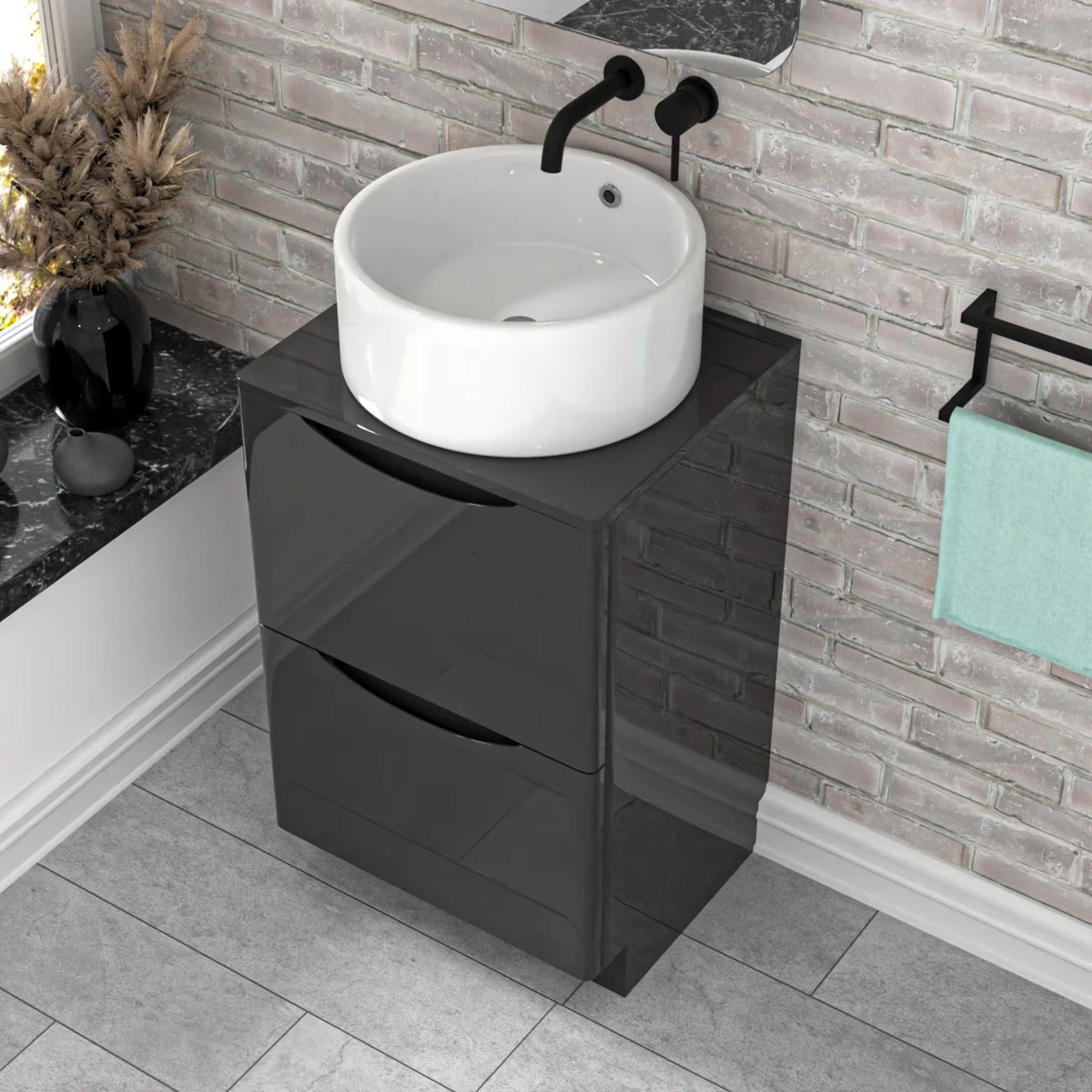 500mm Anthracite Freestanding Vanity With Worktop and 420mm Round Basin