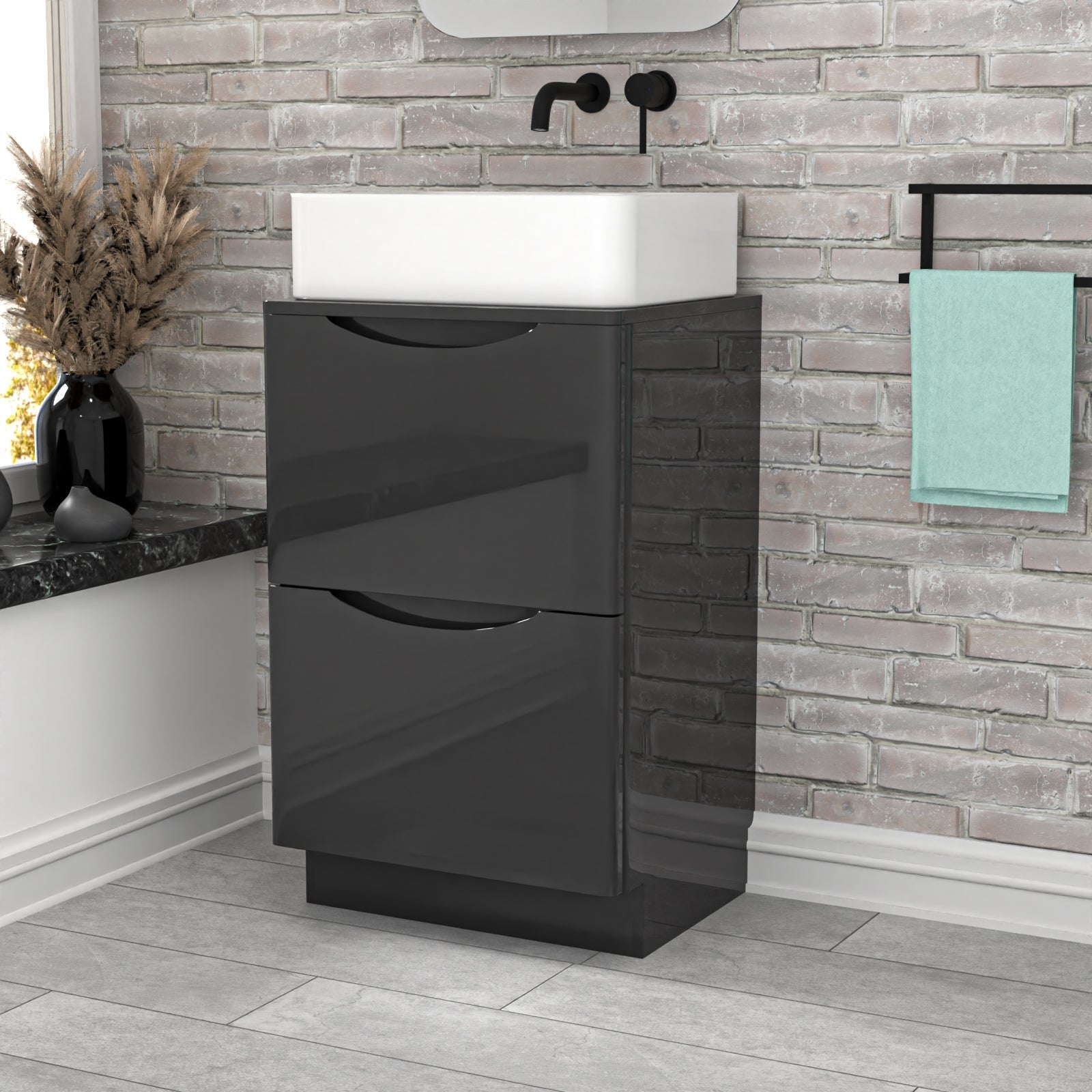 Merton 500mm Dark Grey Freestanding Vanity Unit With Square Bowl Basin