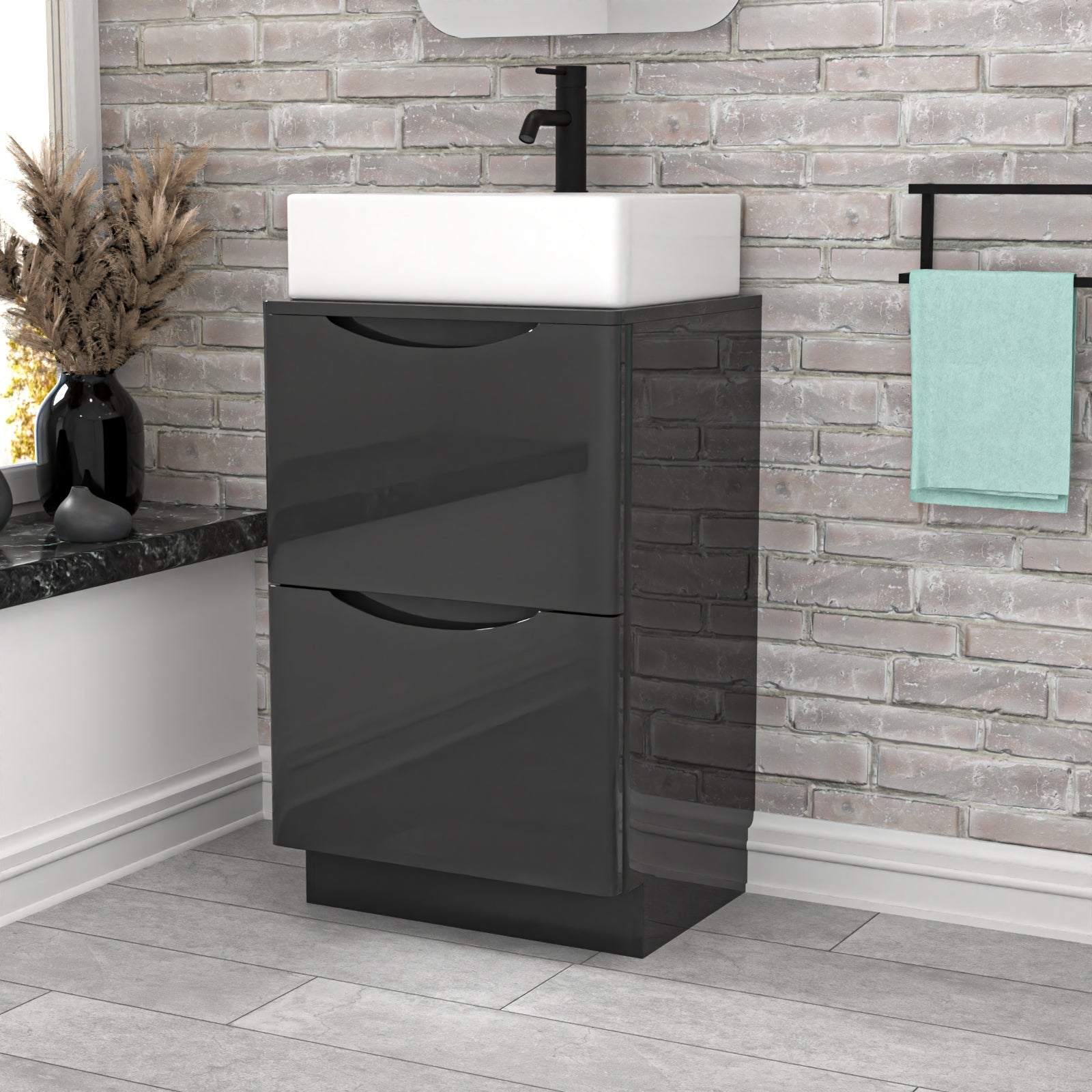 Merton 500mm Dark Grey Bathroom Vanity Unit, Worktop With Square Bowl Basin
