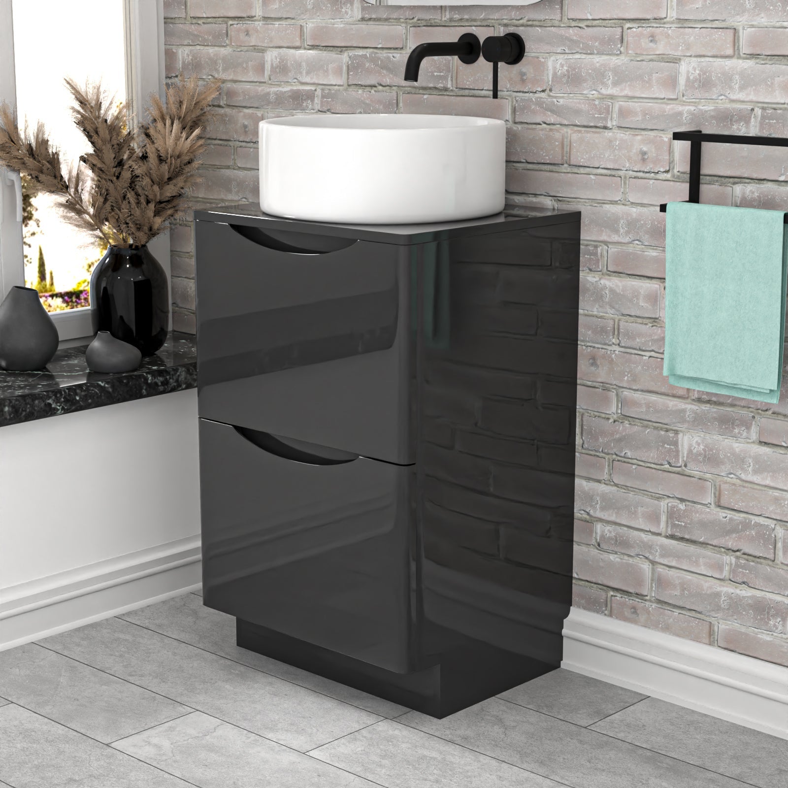 Merton 500mm Dark Grey Freestanding Drawers Vanity & Worktop With Round Basin