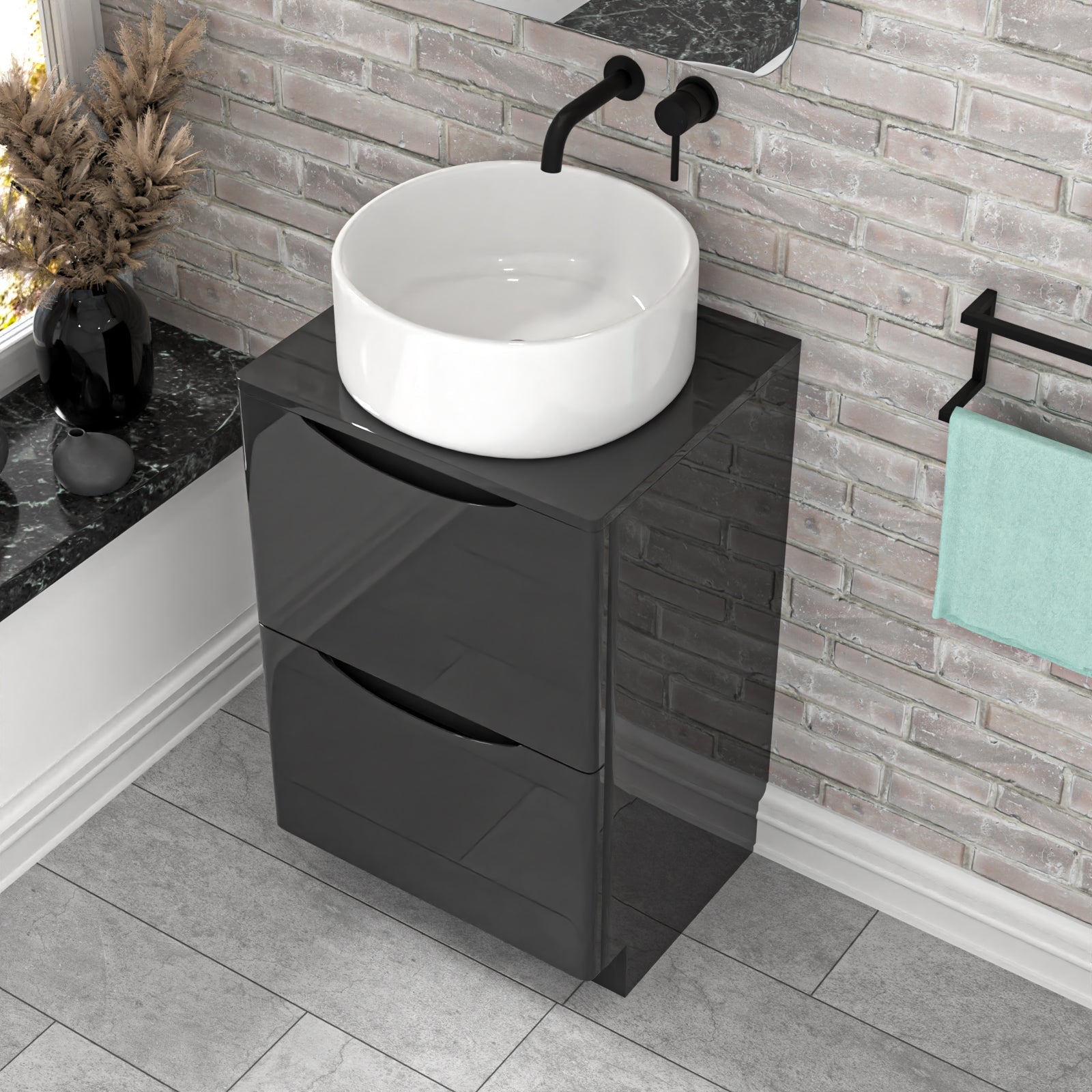 Merton 500mm Dark Grey Freestanding Drawers Vanity & Worktop With Round Basin