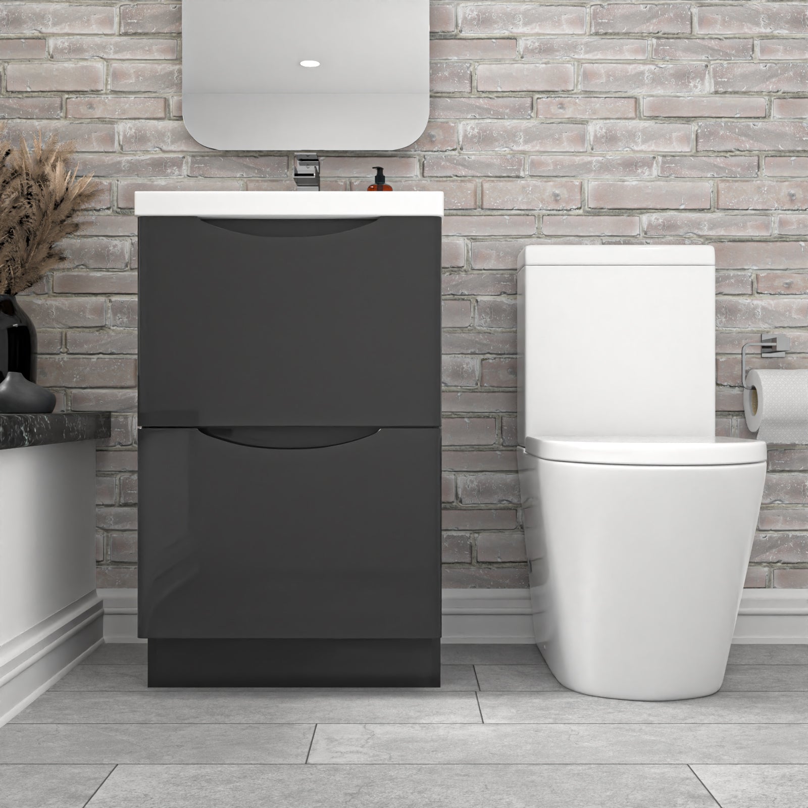 Merton Dark Grey 500mm Basin Vanity Unit and Rimless Close Coupled Toilet