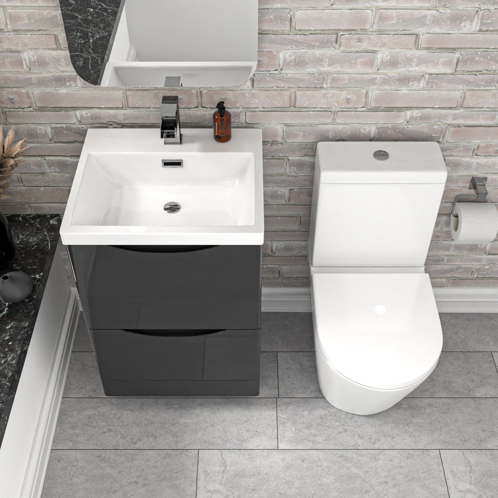 Merton Dark Grey 500mm Basin Vanity Unit and Rimless Close Coupled Toilet