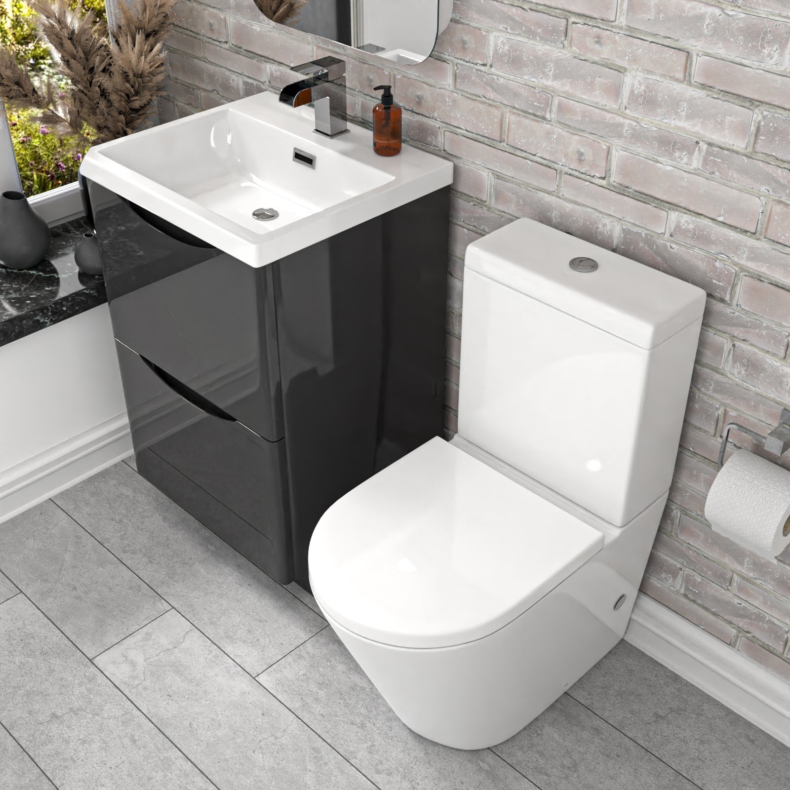 Merton Dark Grey 500mm Basin Vanity Unit and Rimless Close Coupled Toilet