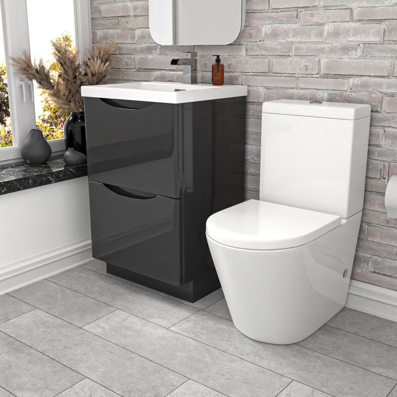 Merton Dark Grey 500mm Basin Vanity Unit and Rimless Close Coupled Toilet