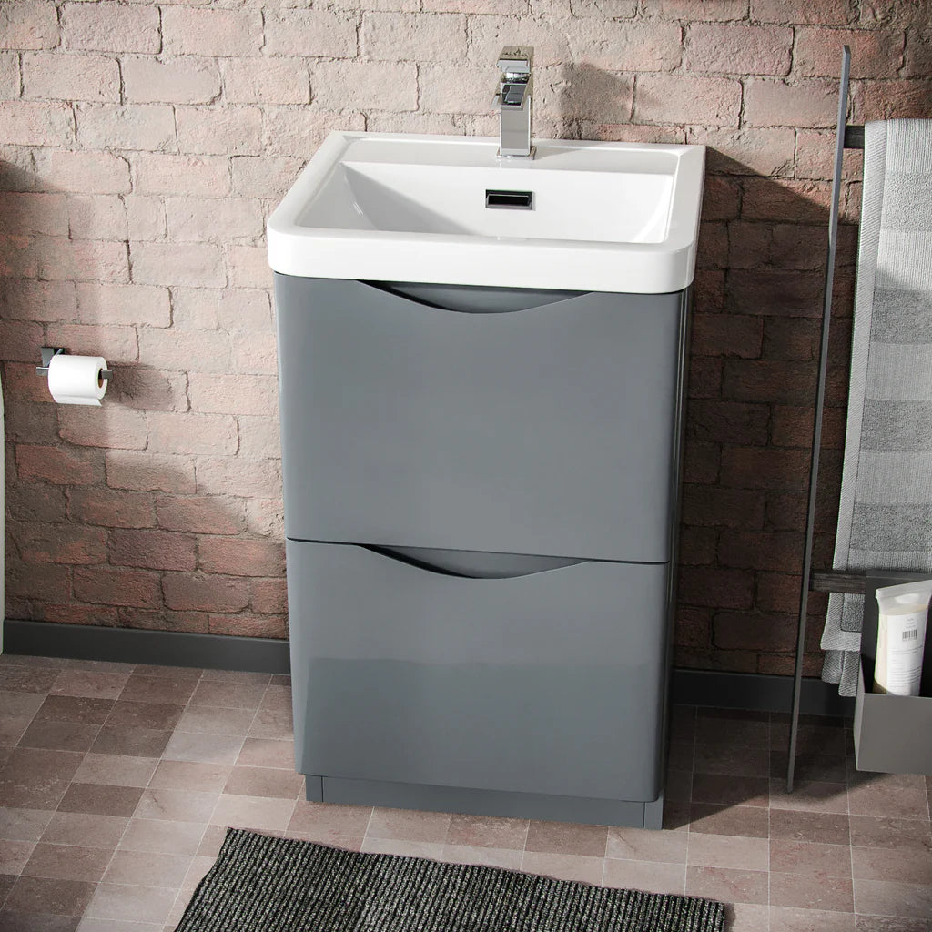 Merton 500mm Freestanding Vanity Basin Unit & Square Rimless Close Coupled Toilet Grey