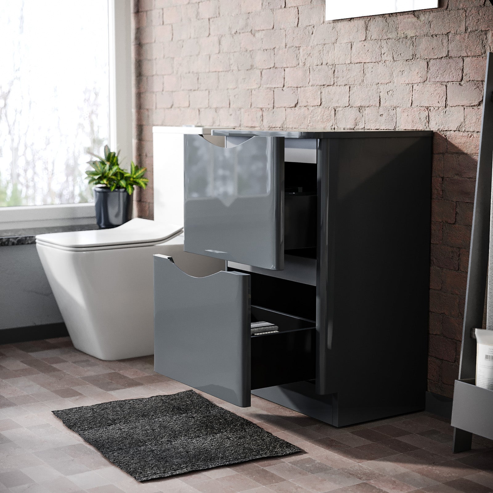 Merton 500mm Grey 2 Drawer Work Top Freestanding Vanity Unit Bathroom