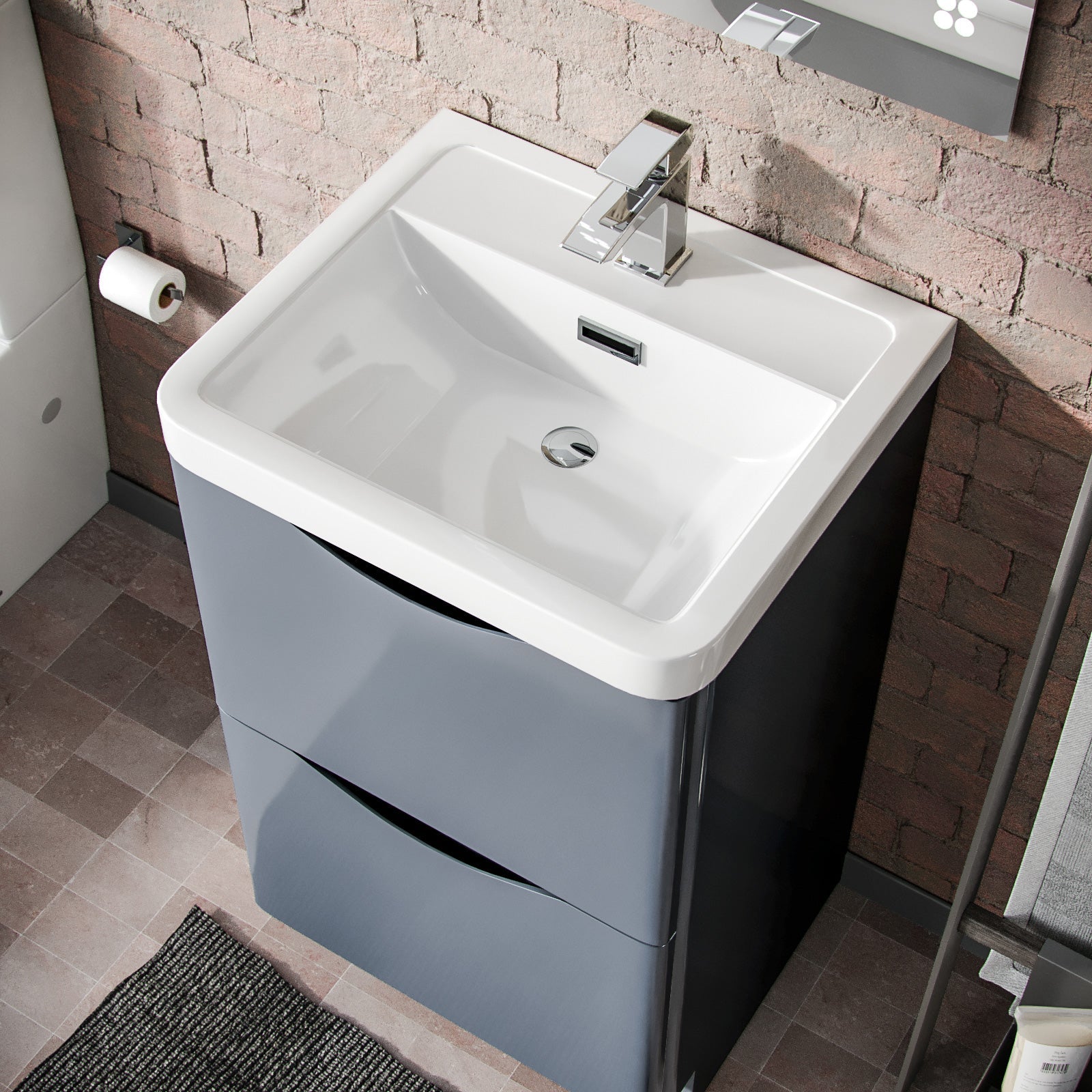 Merton Grey 500mm Freestanding Vanity Basin Unit & Square Rimless Close Coupled Toilet
