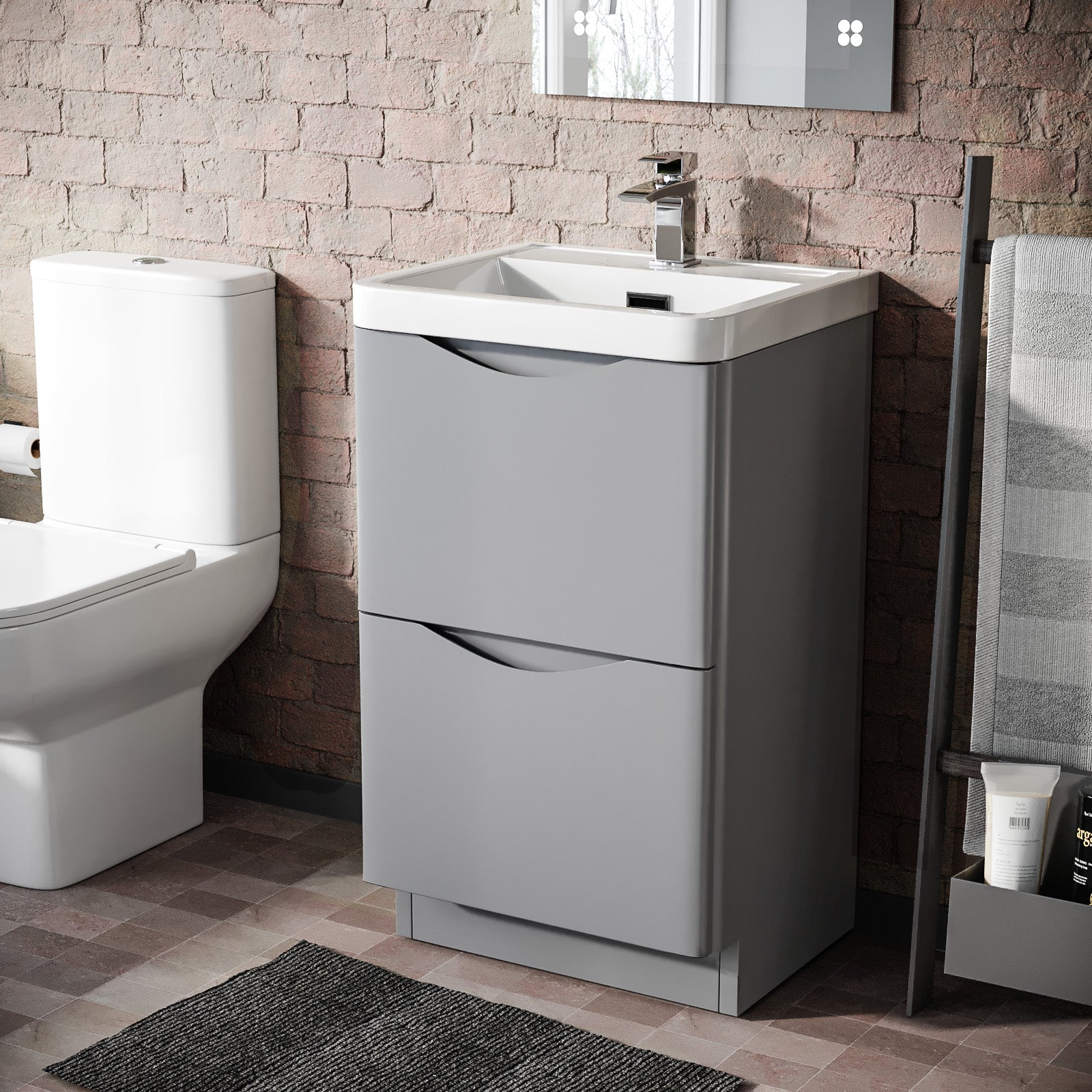 Merton Matte Grey 500mm 2 Drawer Freestanding Vanity Basin Cabinet Bathroom