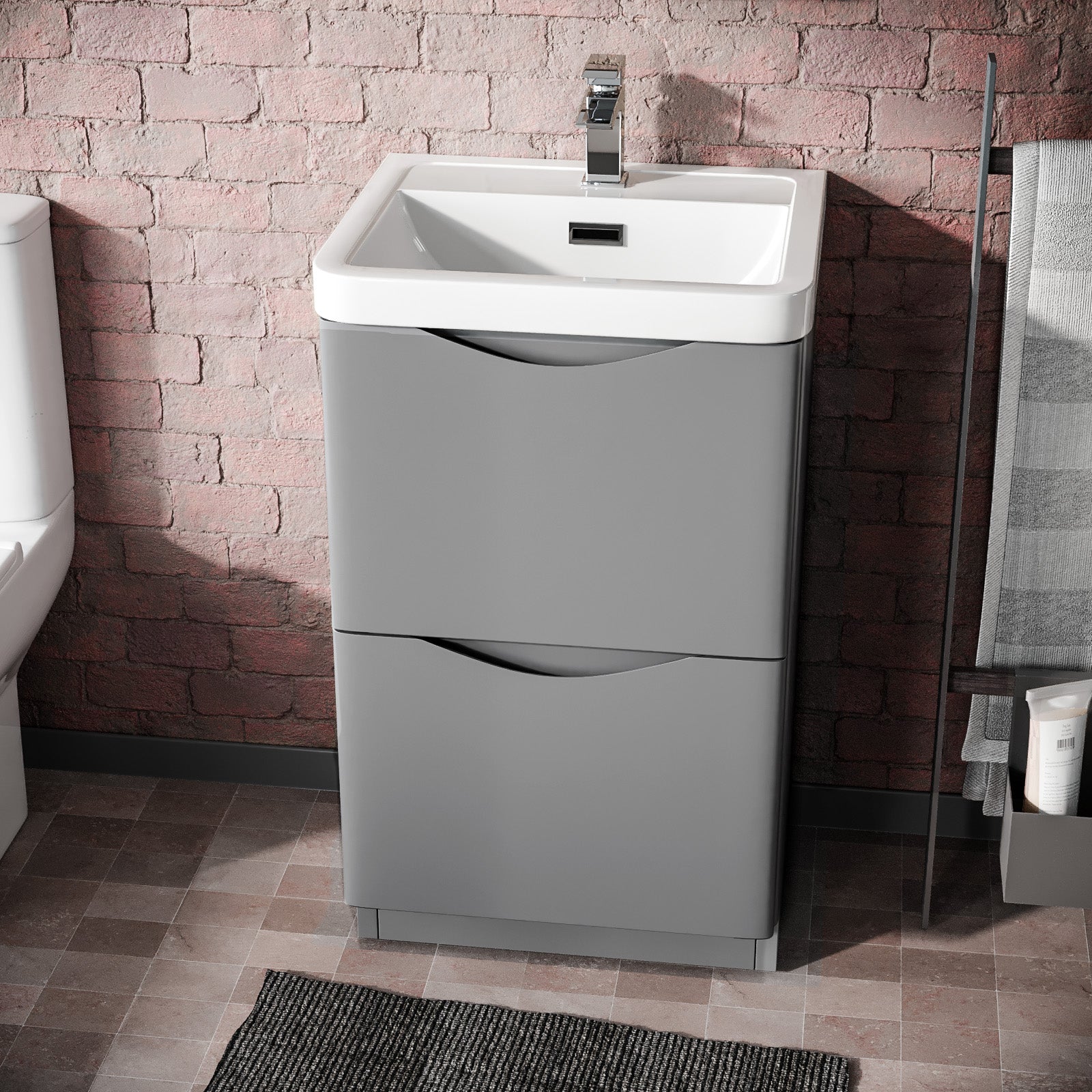 Merton Matte Grey 500mm 2 Drawer Freestanding Vanity Basin Cabinet Bathroom