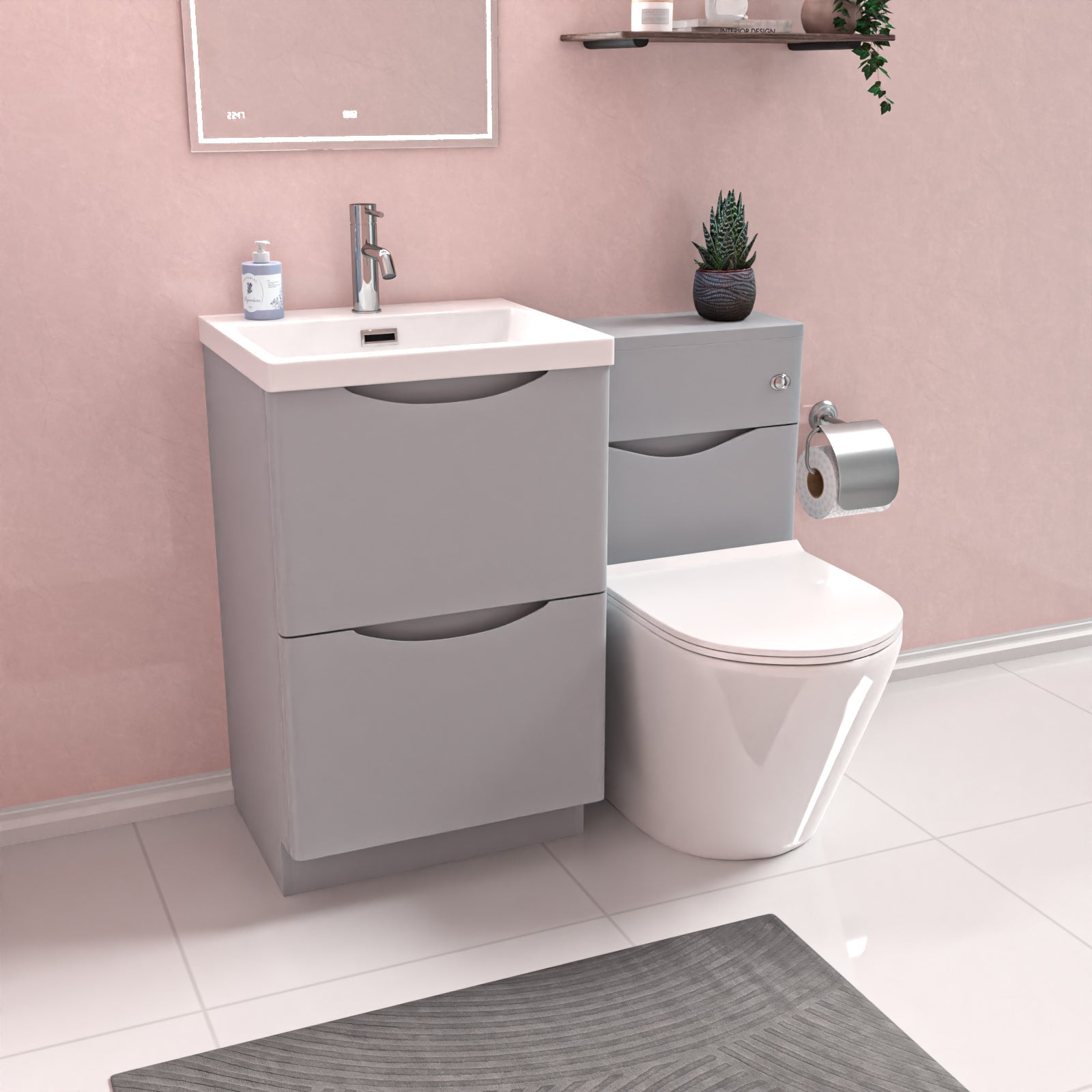 Merton Matte Grey 1000mm Freestanding Basin Vanity WC Unit & Round BTW Toilet