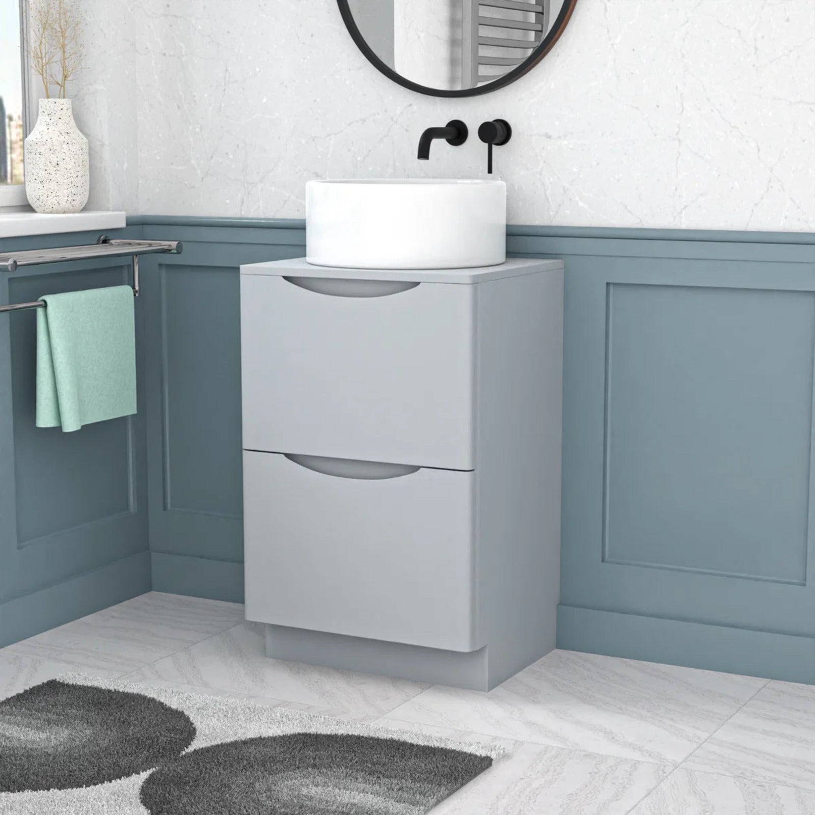 500mm Matte Grey Freestanding Vanity With Worktop and 420mm Round Basin