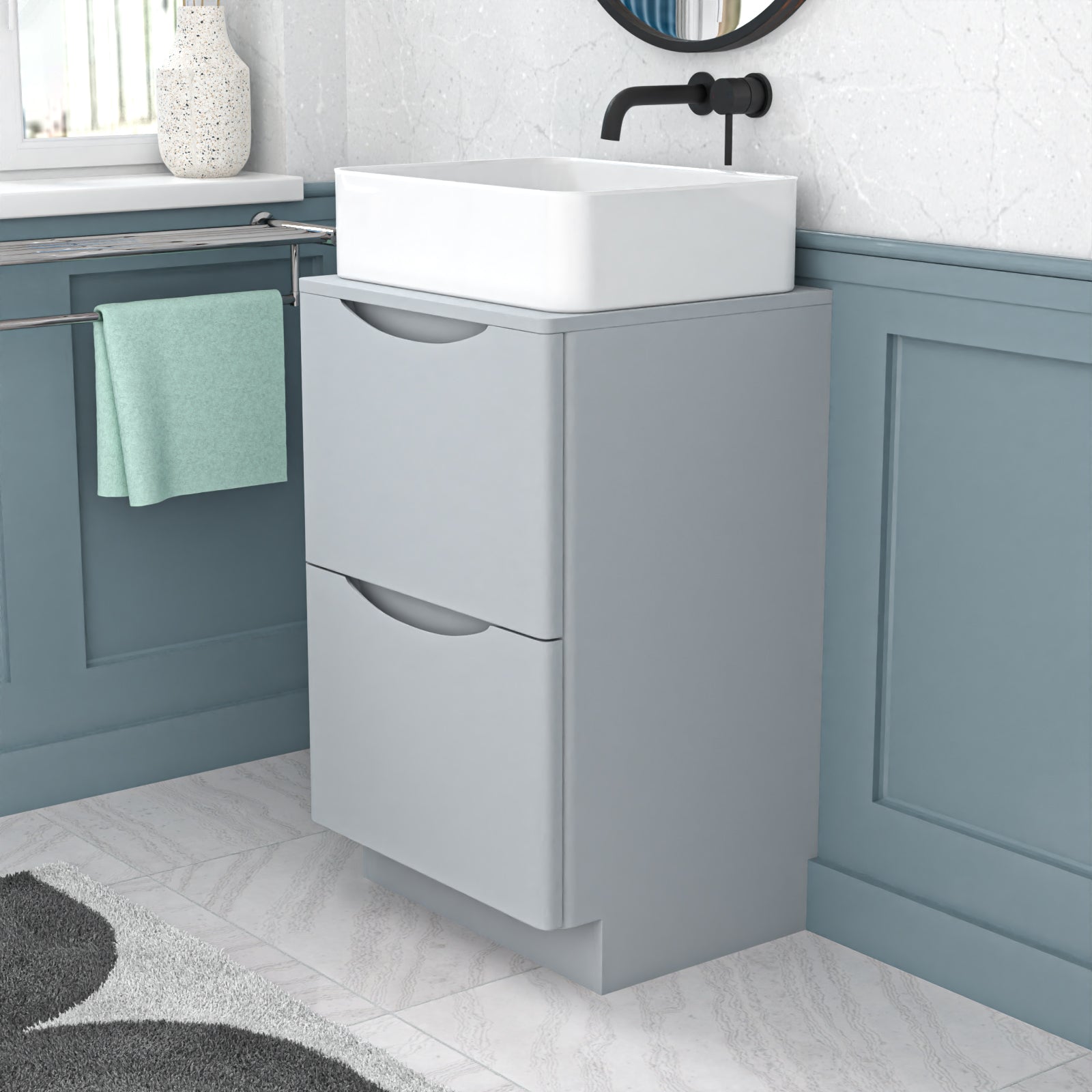 Merton 500mm Matte Grey Freestanding Vanity Unit With Square Bowl Basin