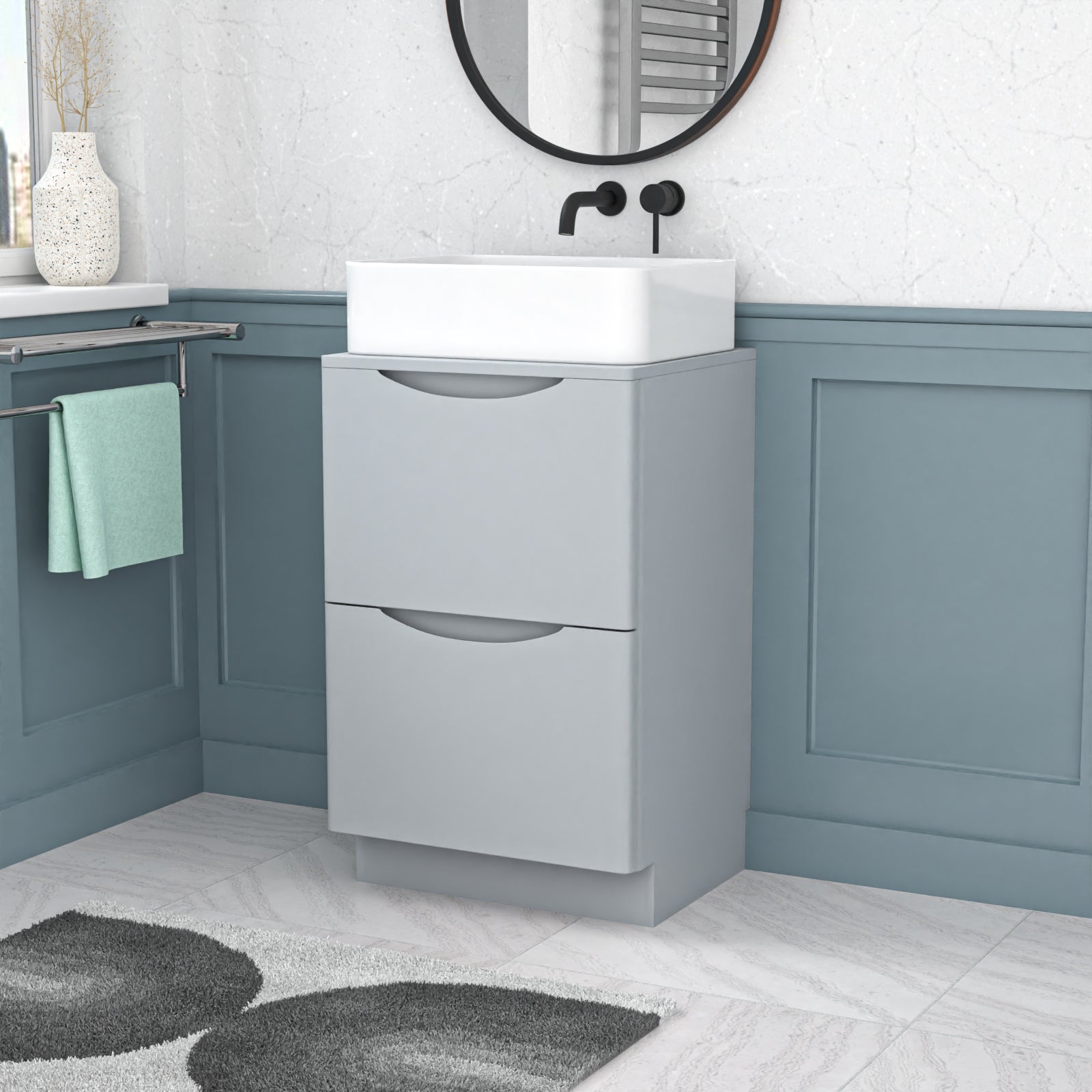 Merton 500mm Matte Grey Freestanding Vanity Unit With Square Bowl Basin