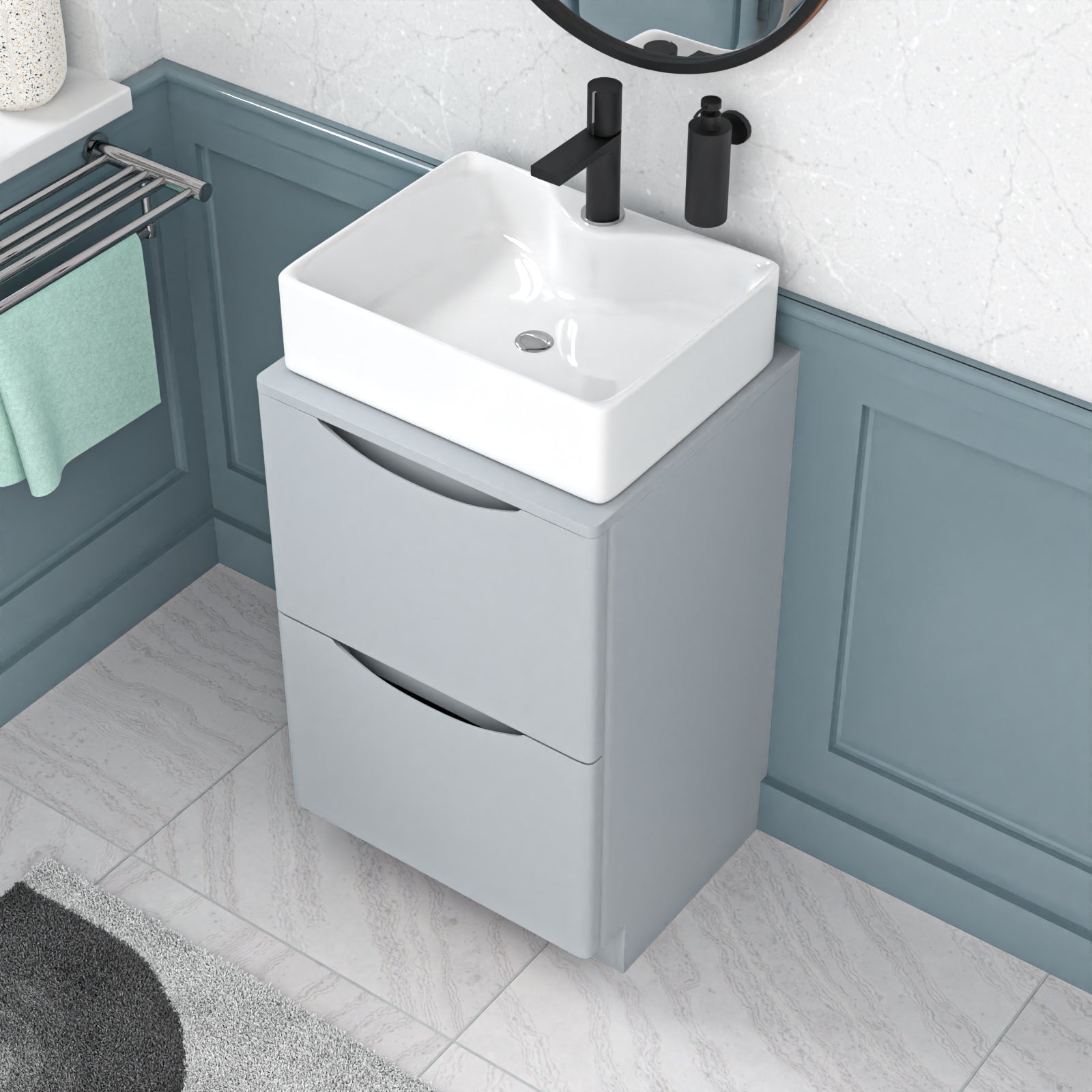 Merton 500mm Matte Grey Bathroom Vanity Unit, Worktop With Square Bowl Basin