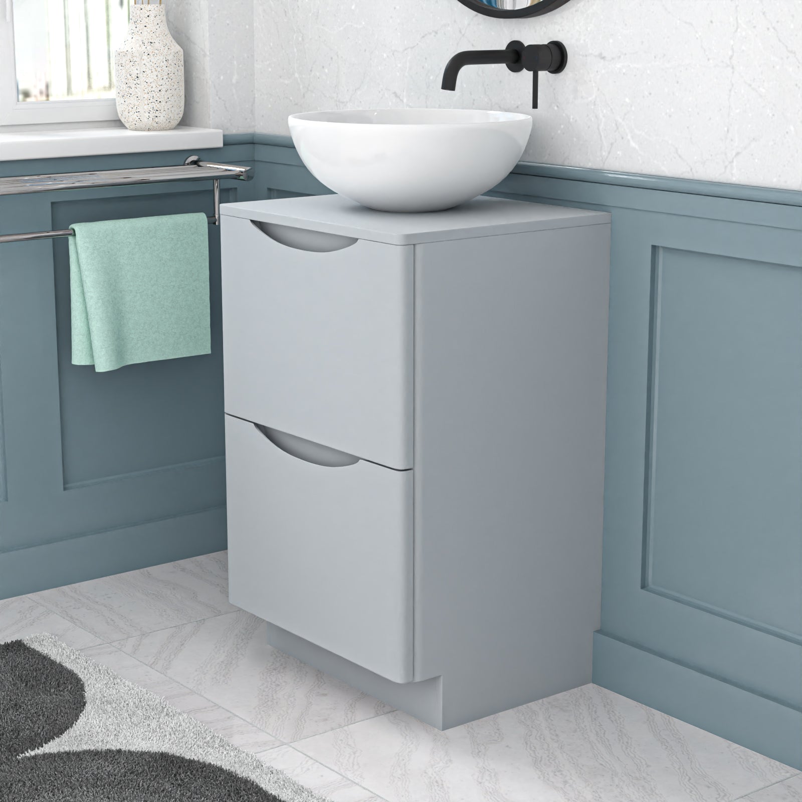 Merton Matte Grey 500mm Freestanding Vanity Round Ceramic Countertop Basin