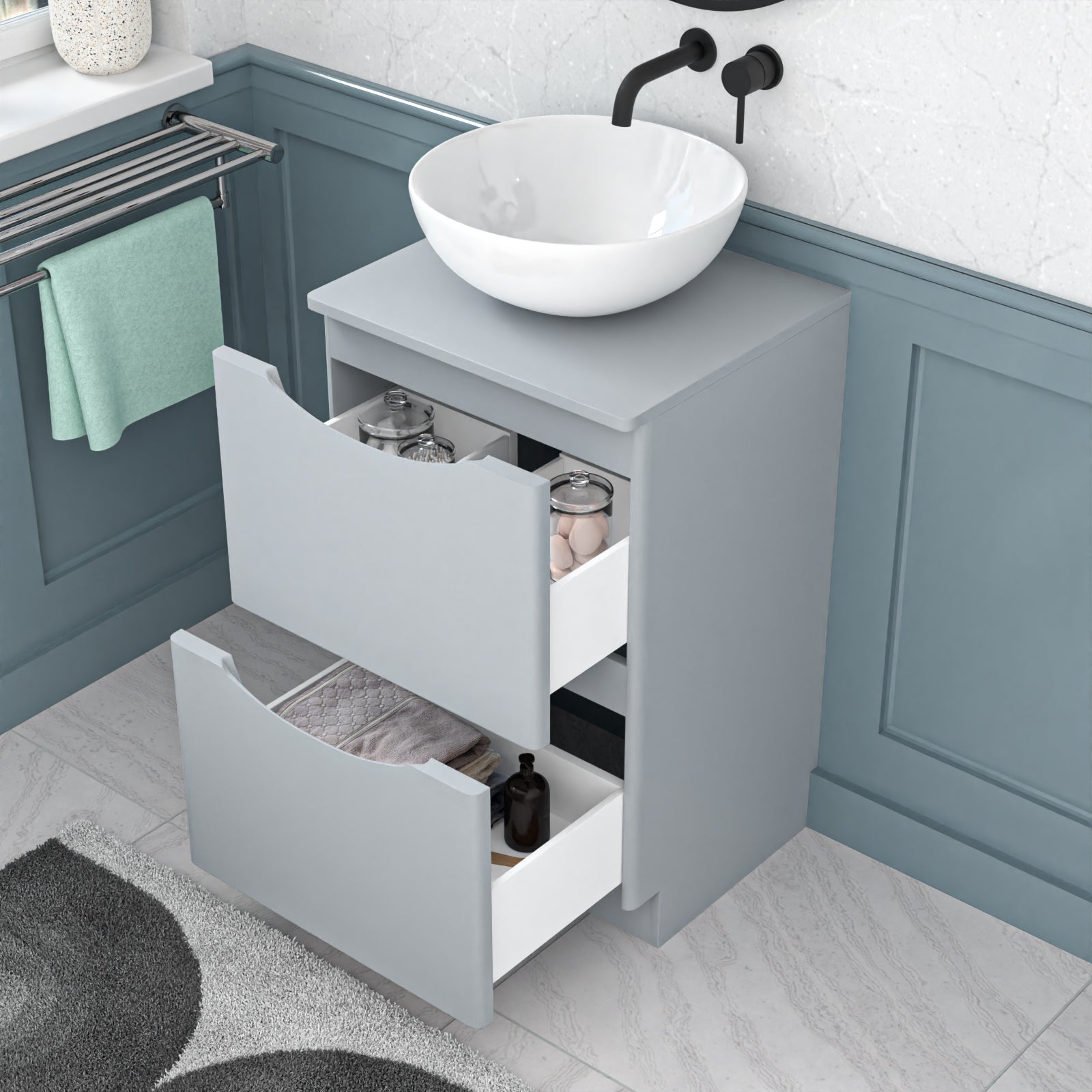 Merton Matte Grey 500mm Freestanding Vanity Round Ceramic Countertop Basin