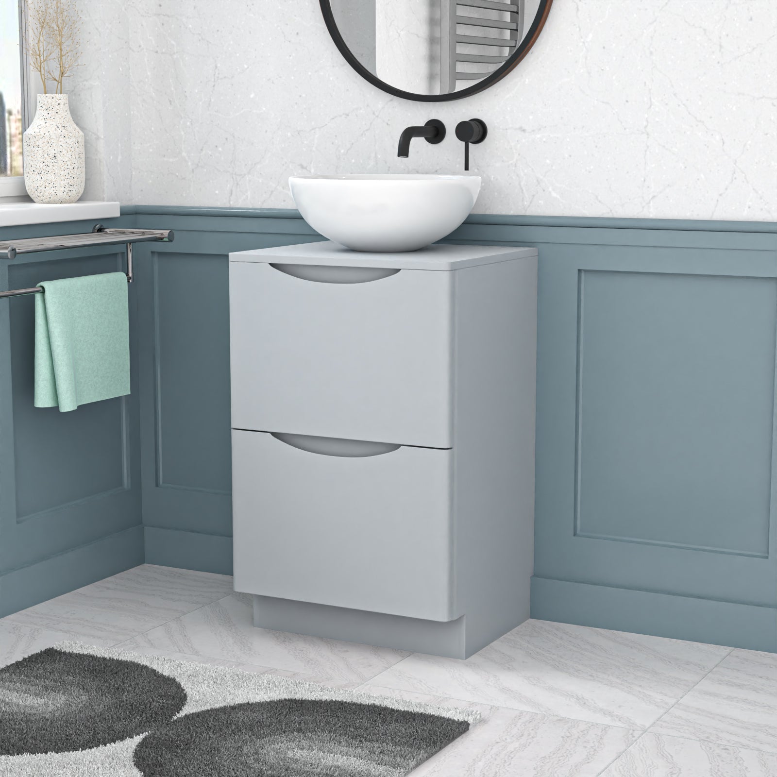 Merton Matte Grey 500mm Freestanding Vanity Round Ceramic Countertop Basin
