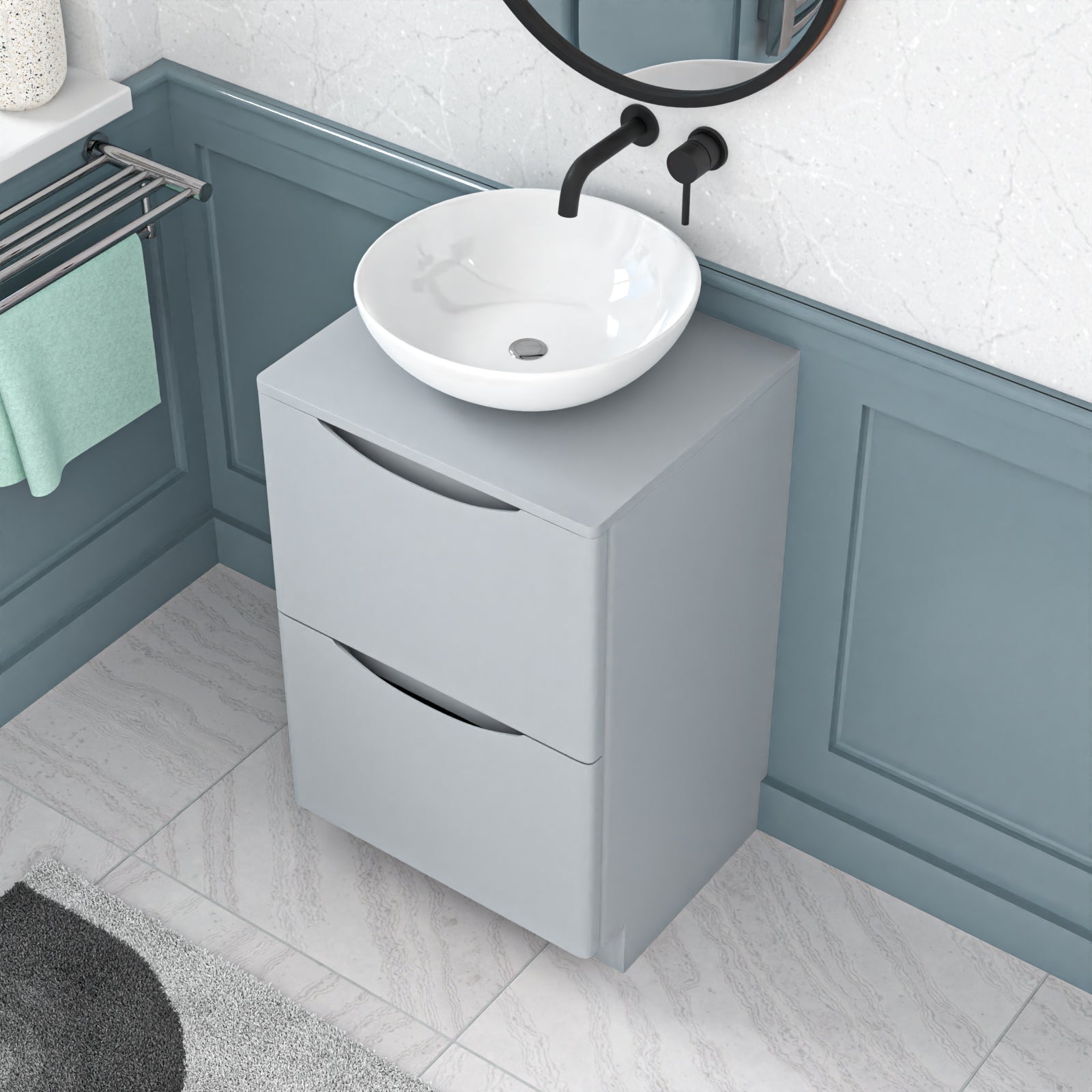 Merton Matte Grey 500mm Freestanding Vanity Unit With Round Ceramic Basin