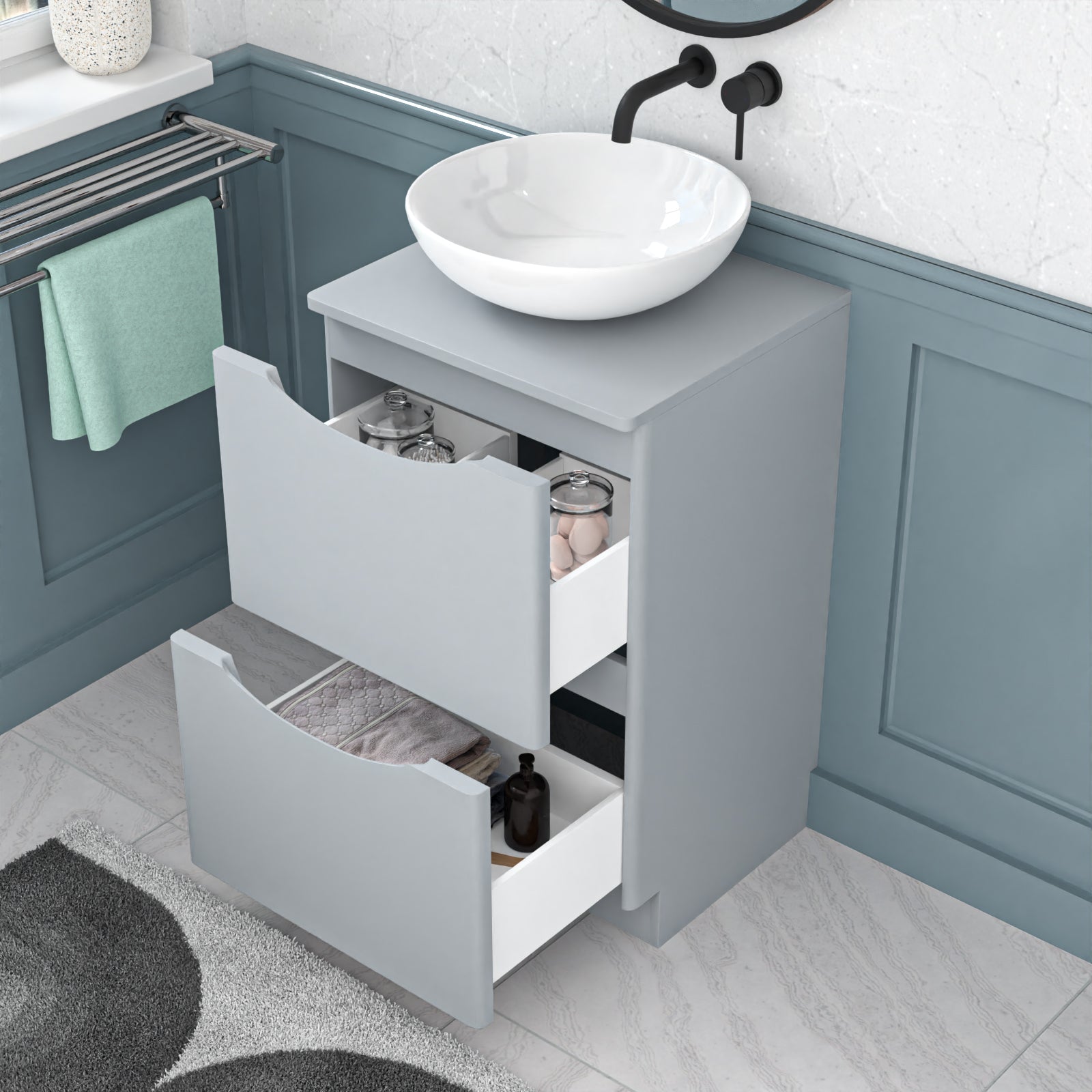 Merton Matte Grey 500mm Freestanding Vanity Unit With Round Ceramic Basin