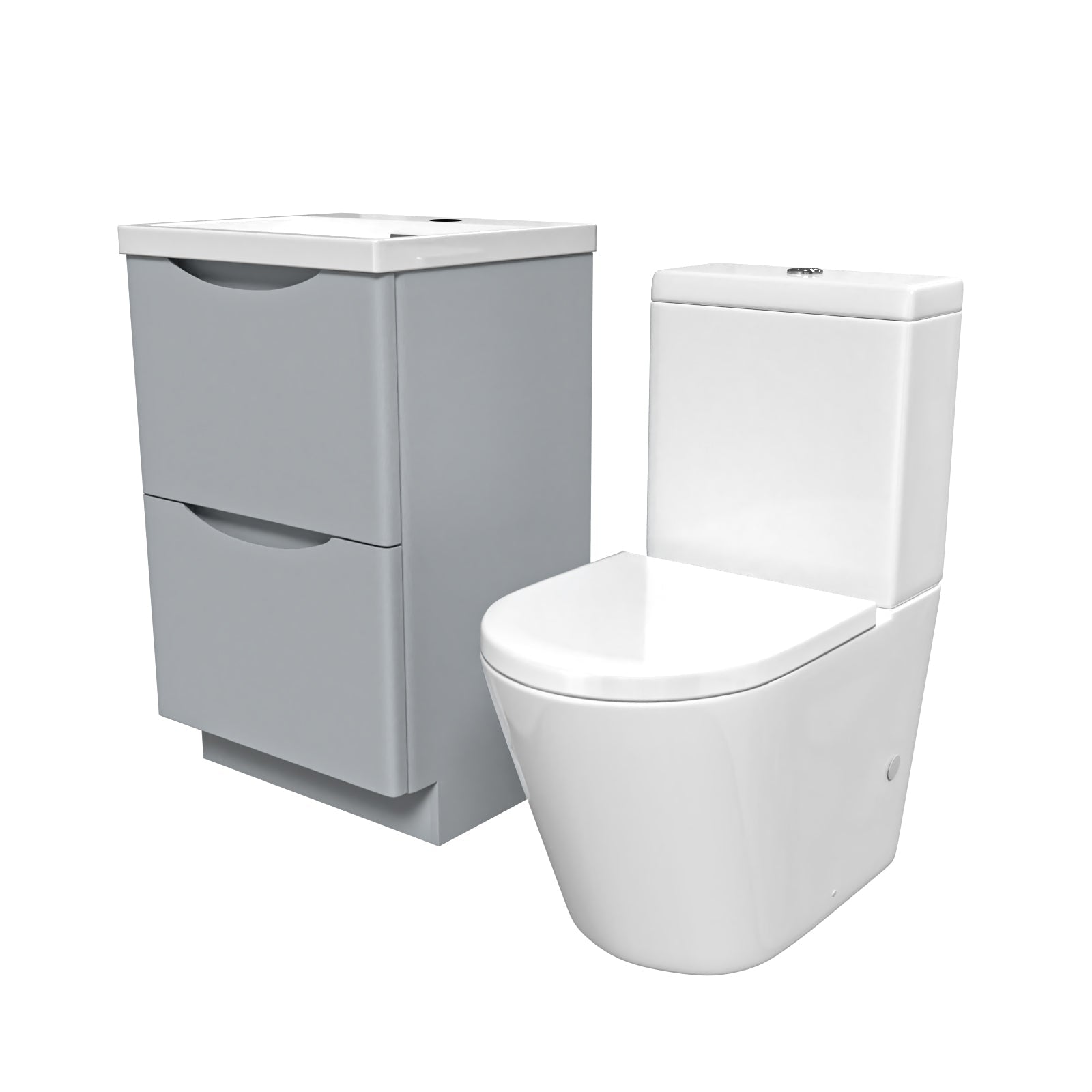 Merton Matte Grey 500mm Basin Vanity Unit and Rimless Close Coupled Toilet
