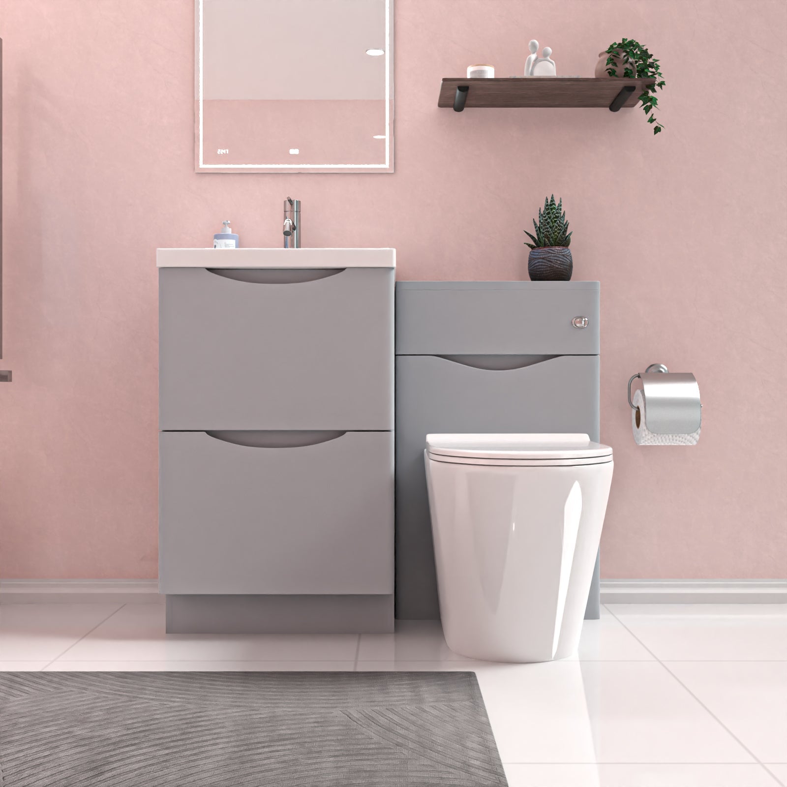 Merton Matte Grey 1000mm Freestanding Basin Vanity WC Unit & Modern BTW White Toilet