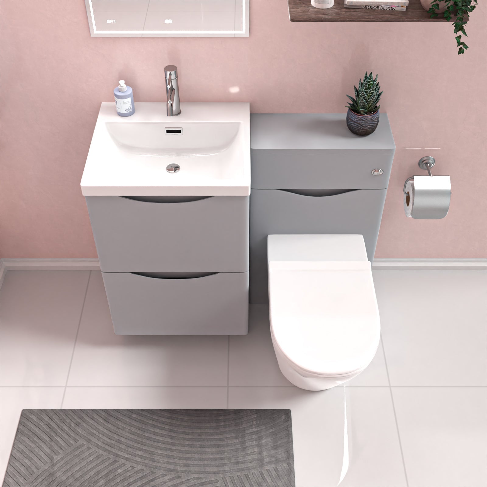 Merton Matte Grey 1000mm Freestanding Basin Vanity WC Unit & Modern BTW White Toilet