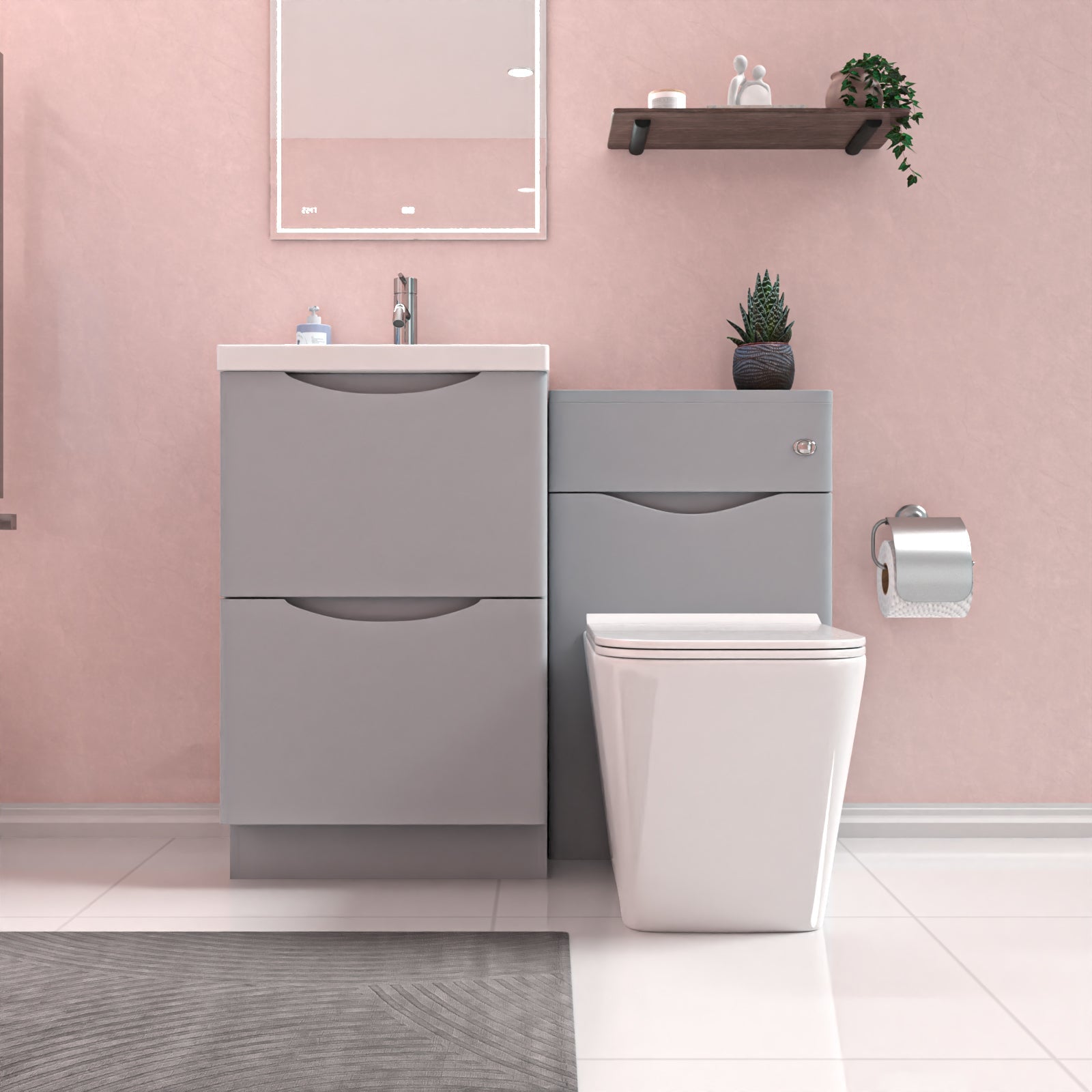 Merton Matte Grey 1000mm Freestanding Basin Vanity WC Unit & Square BTW Toilet