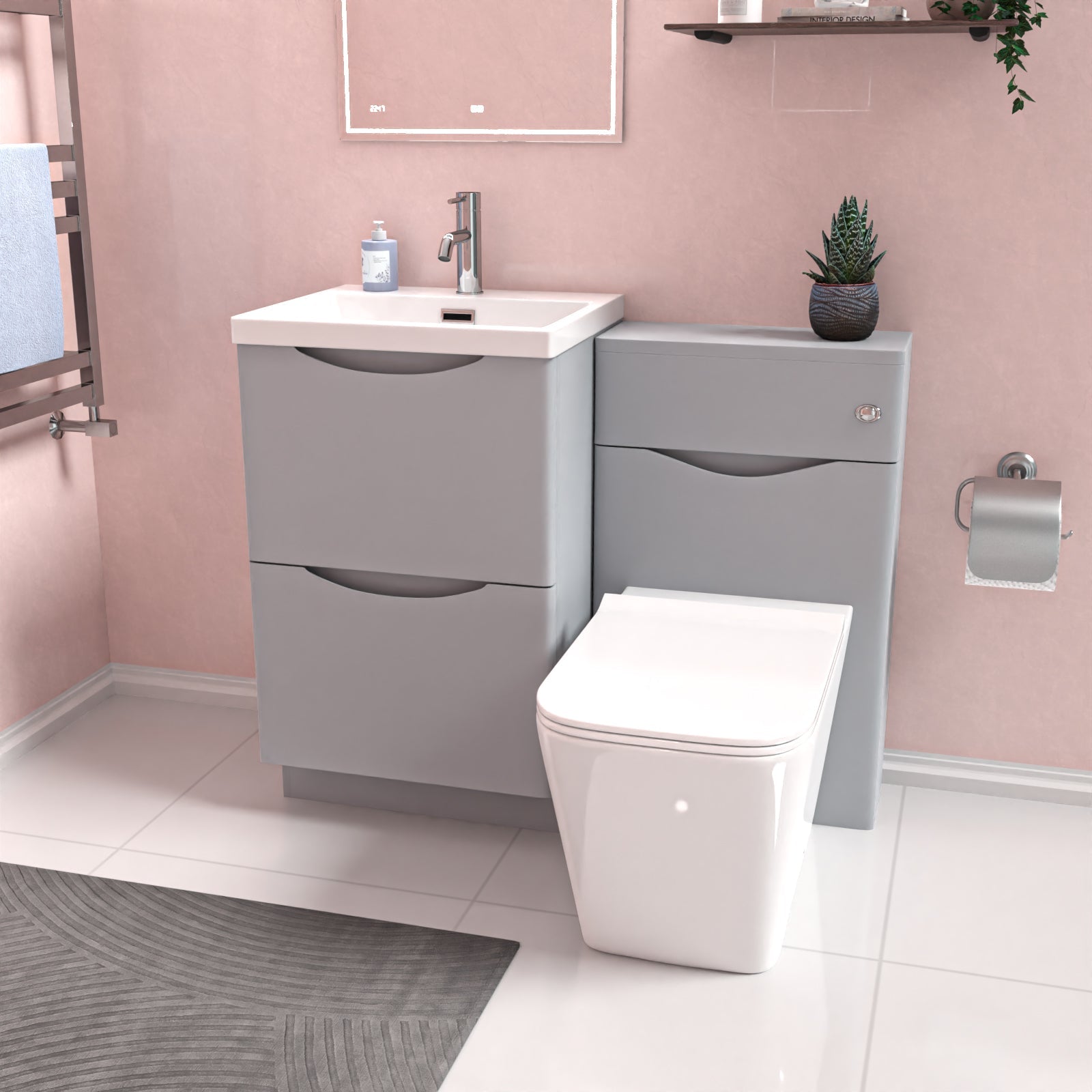 Merton Matte Grey 1000mm Freestanding Basin Vanity WC Unit & Square BTW Toilet