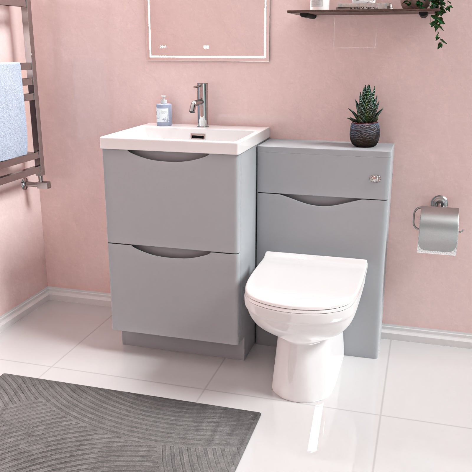 Merton Matte Grey 1000mm Freestanding Basin WC Vanity Unit & BTW Toilet