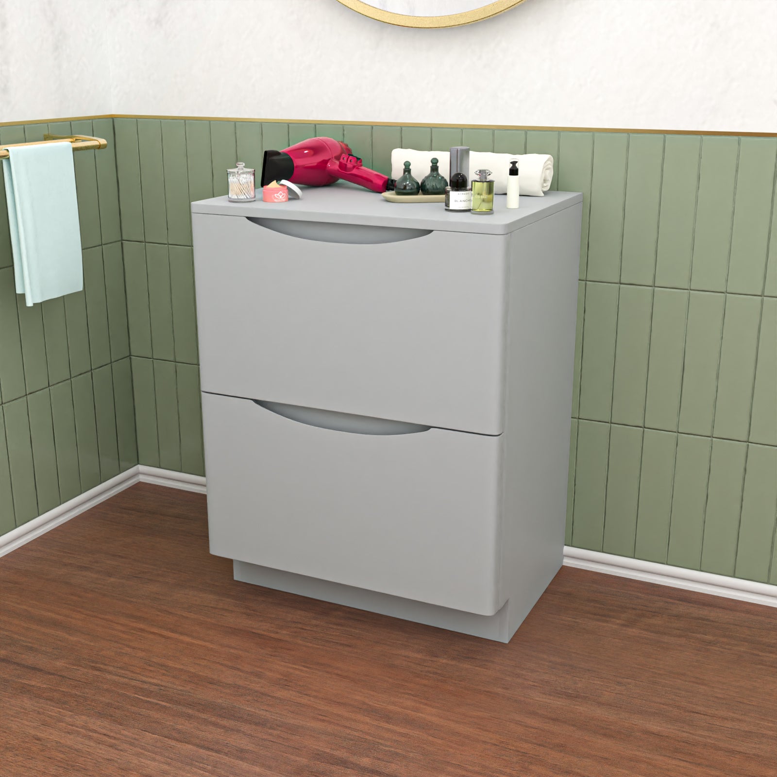 Merton Matte Grey 500mm 2 Drawer Work Top Freestanding Bathroom Vanity Unit