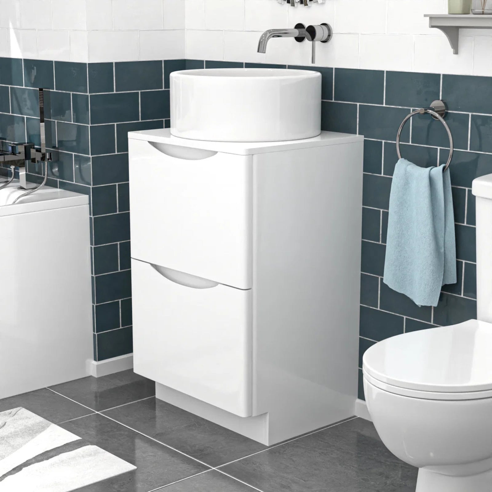 500mm White Freestanding Vanity With Worktop and 420mm Round Basin