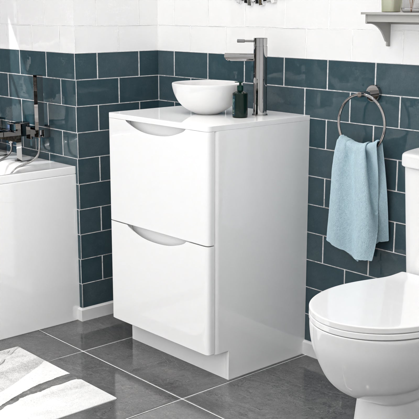 Merton White 500mm Bathroom Freestanding Vanity Unit With Round Ceramic Basin