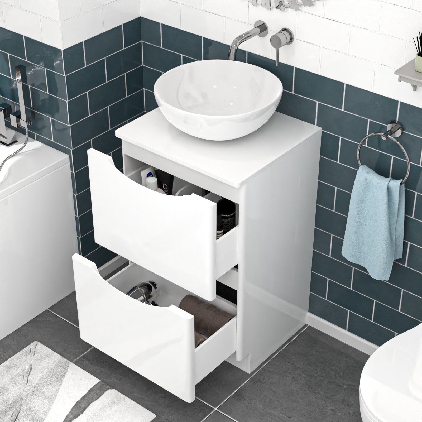 Merton White 500mm Freestanding Vanity Unit Round Ceramic Countertop Basin