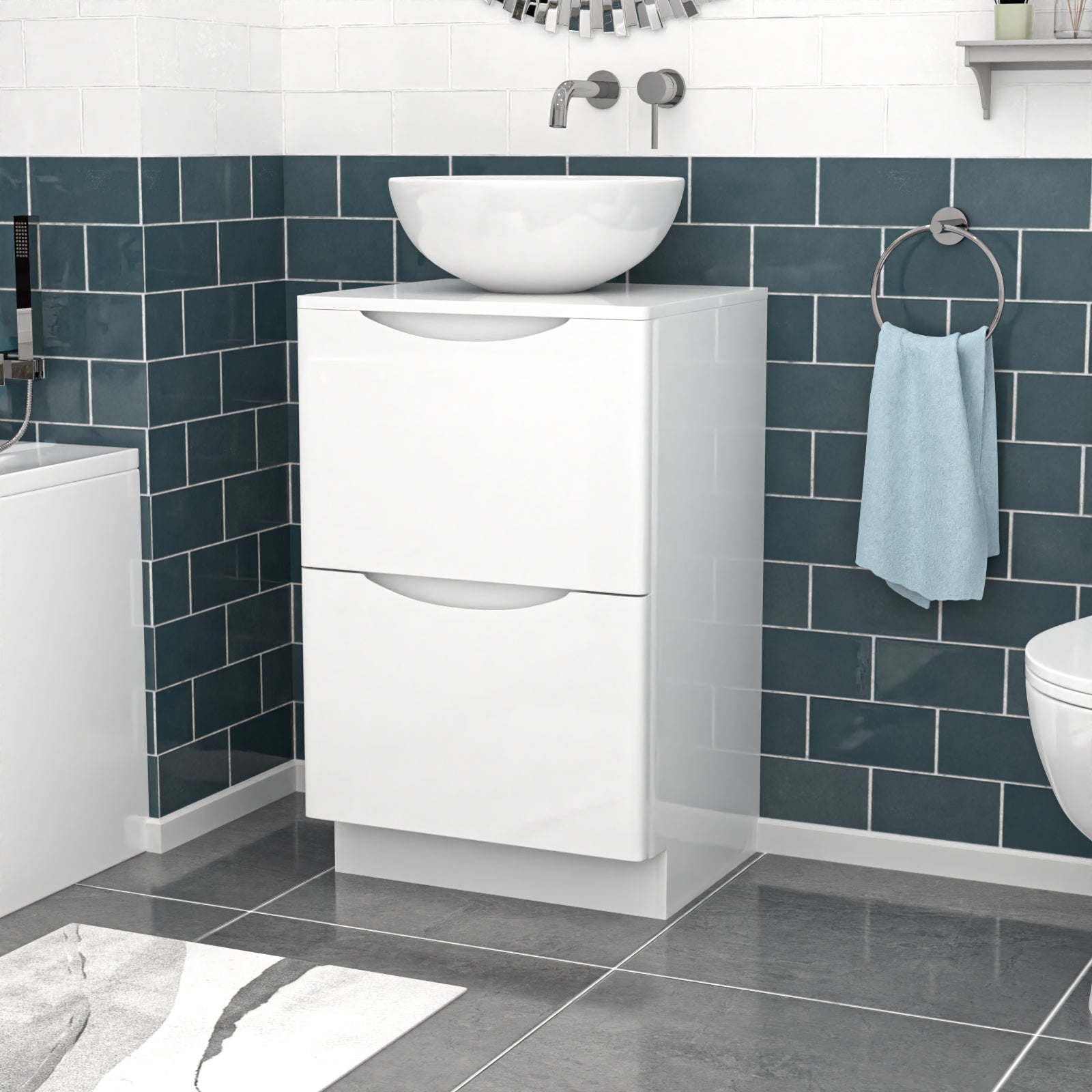 Merton White 500mm Freestanding Vanity Unit Round Ceramic Countertop Basin