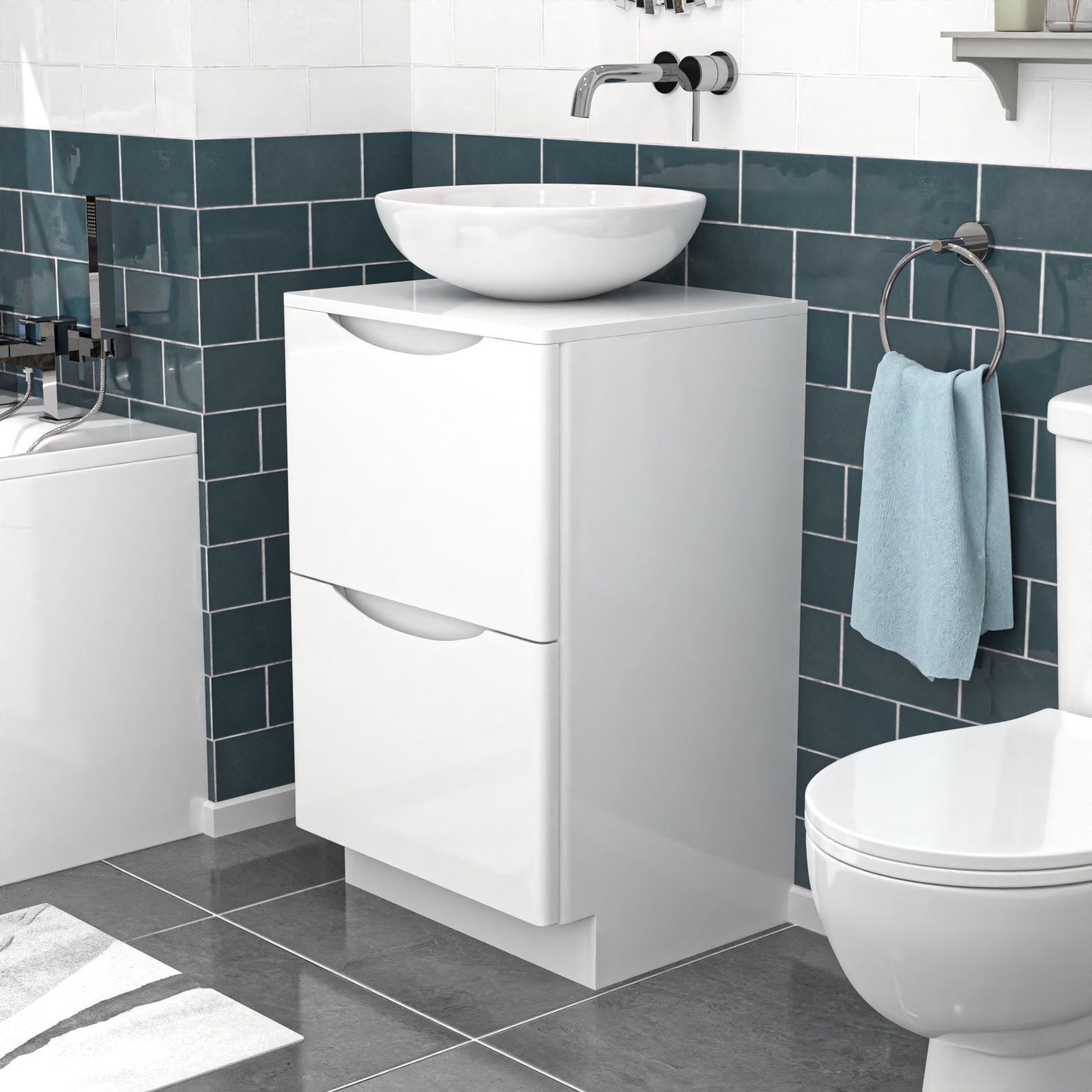 Merton White 500mm Freestanding Bathroom Vanity Unit With Round Ceramic Basin