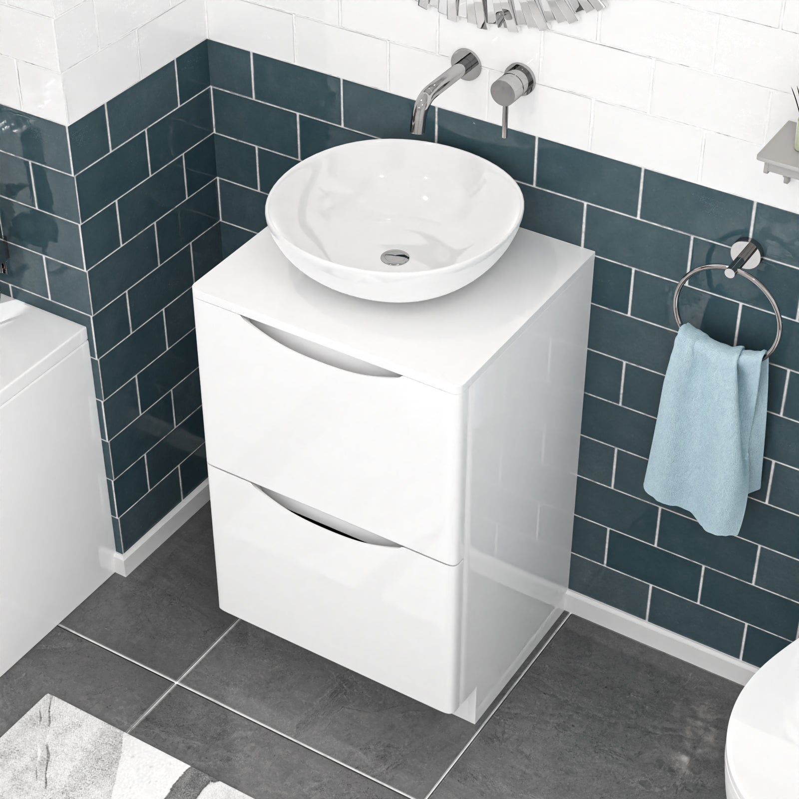 Merton White 500mm Freestanding Bathroom Vanity Unit With Round Ceramic Basin