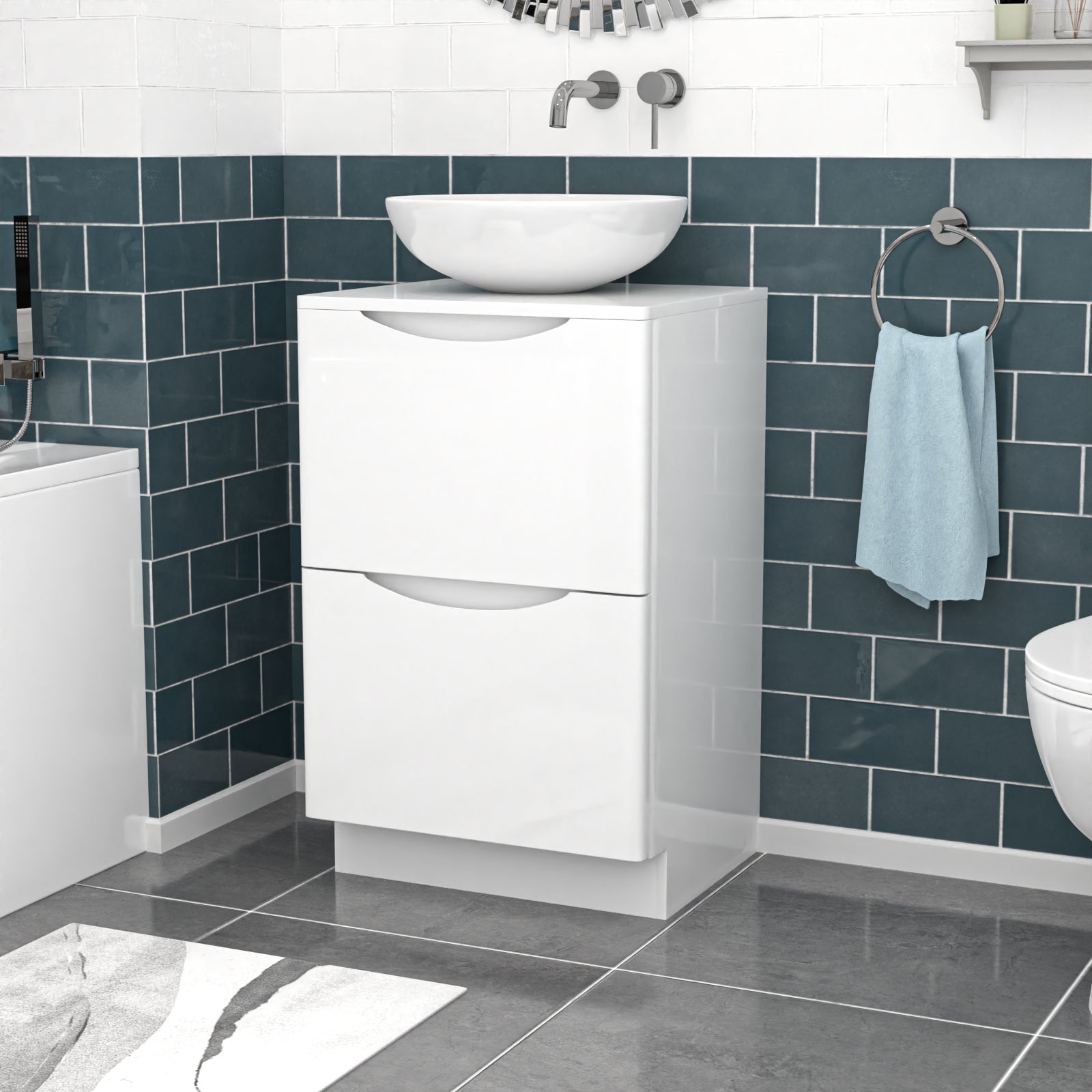 Merton White 500mm Freestanding Bathroom Vanity Unit With Round Ceramic Basin