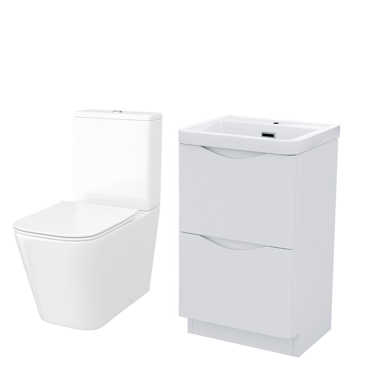 Merton 500mm Freestanding Flat Pack Vanity Basin Unit & Square Rimless Close Coupled Toilet White