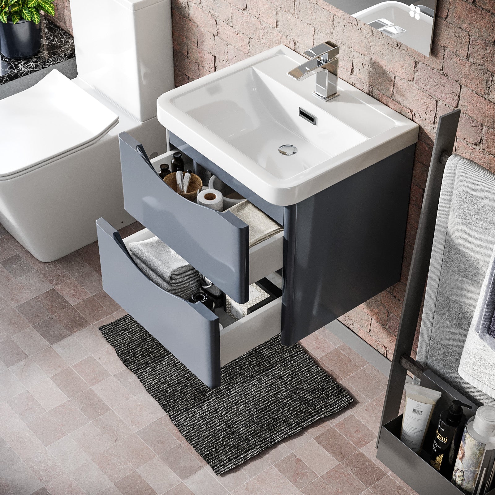 Merton Grey 500mm Wall Hung Basin Vanity Unit